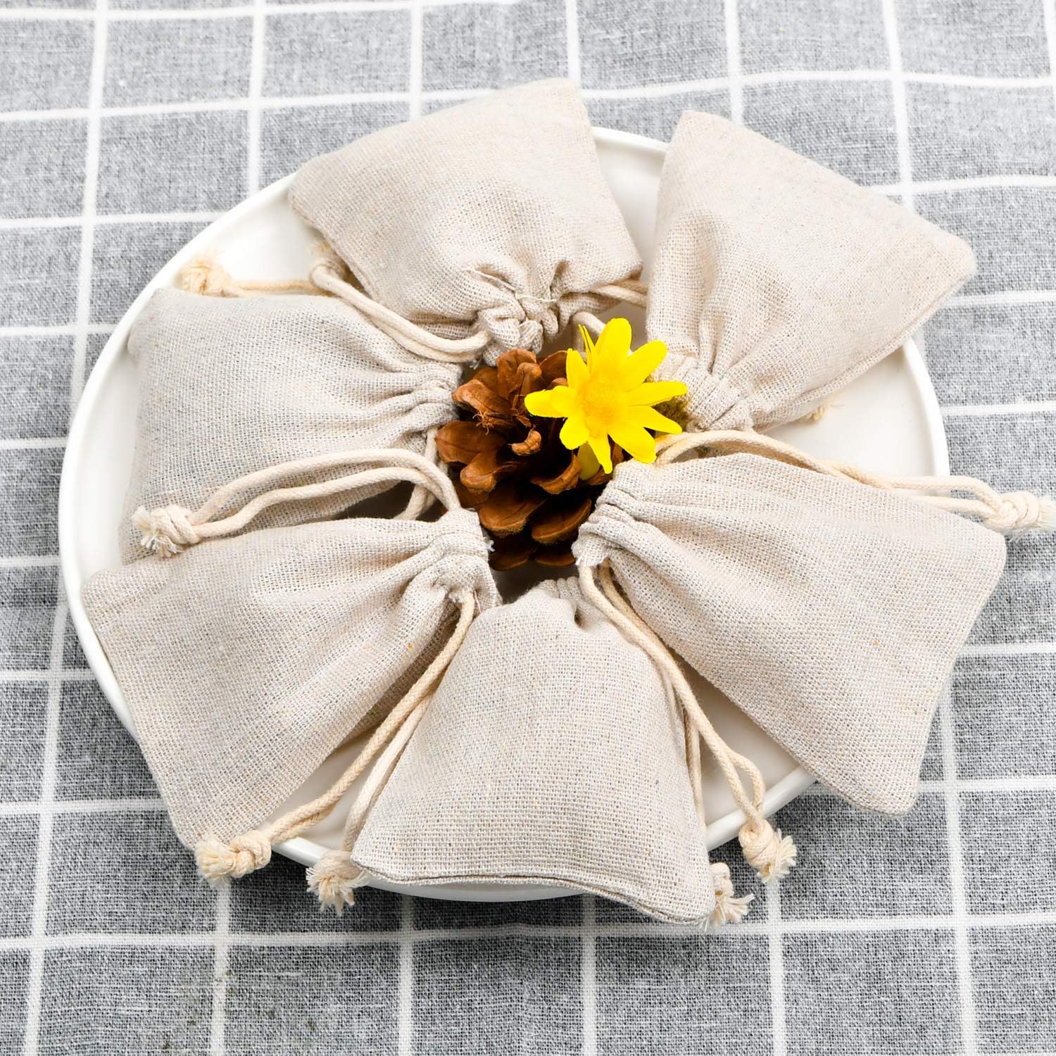 50pcs Double Canvas Drawstring Bag Cotton Pouch Gift Sachet Bags Muslin Reusable Tea Bag 2.75x4 Inch - Image 5