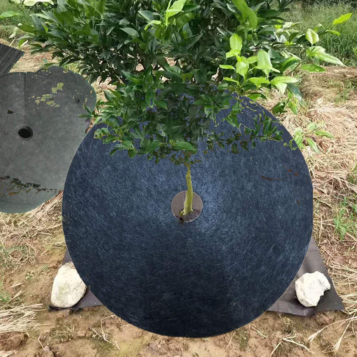4 Pack 32.3 Inch Non-Woven Tree Mulch Ring - Degradable Tree Protector Mat, Reusable Tree Weed Barrier Mat for Weed Control Root Protection - Image 6