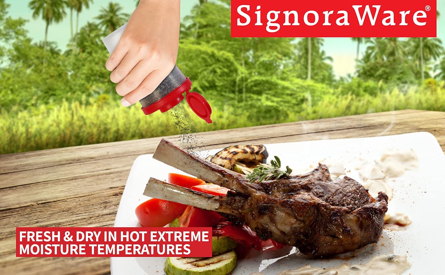 SIGNORAWARE Salt and Pepper Shakers Moisture Proof Set of 2 Large Salt Shaker to go Camping Picnic Outdoors Kitchen Lunch Boxes Travel Spice Set Clear with Red Covers Lids Plastic Airtight Dispenser - Image 2