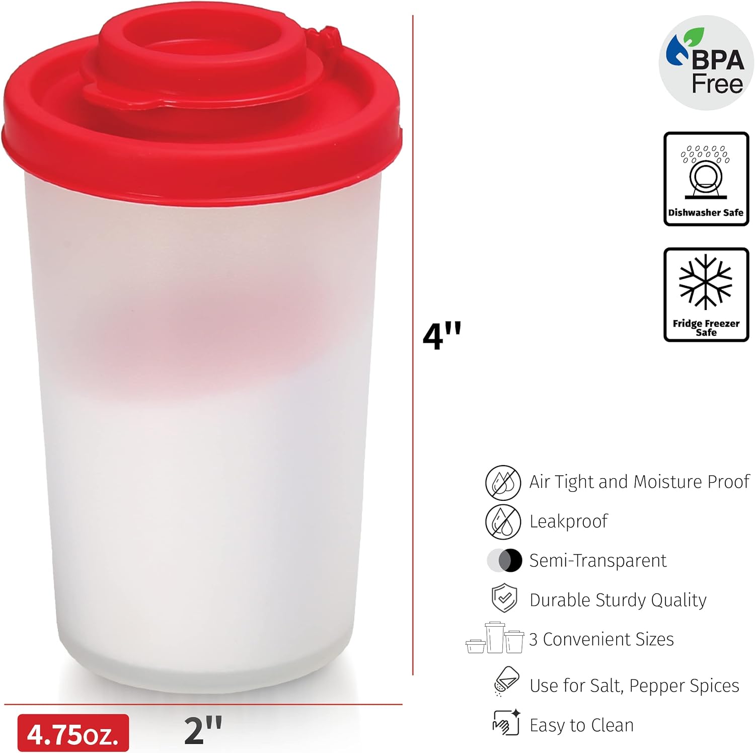 SIGNORAWARE Salt and Pepper Shakers Moisture Proof Set of 2 Large Salt Shaker to go Camping Picnic Outdoors Kitchen Lunch Boxes Travel Spice Set Clear with Red Covers Lids Plastic Airtight Dispenser - Image 6