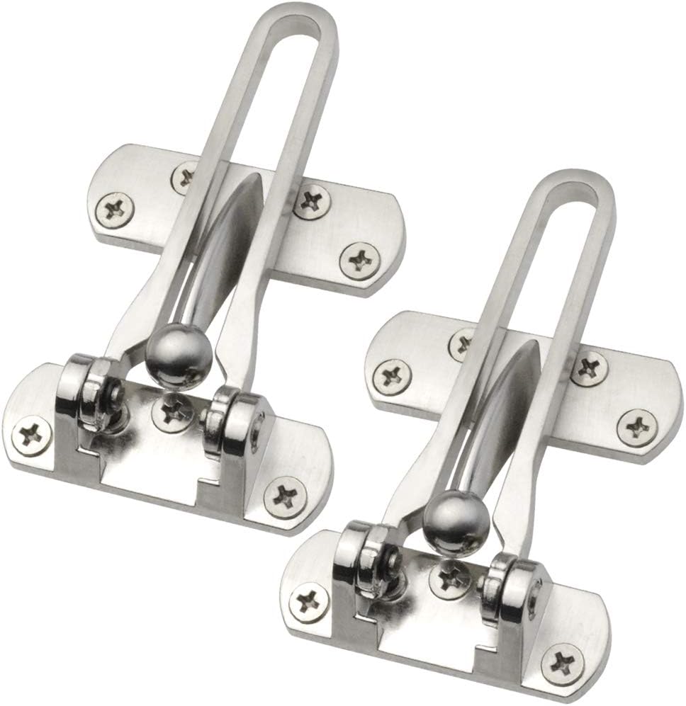 Home Security Door Lock, 2 Pack Latch Guard Clasp Front Door Locks for Kids, Home Reinforcement Lock for Swing-in Doors, Hotel Door Latches, Thicken Solid Aluminium Alloy, Satin Nickel - Image 1