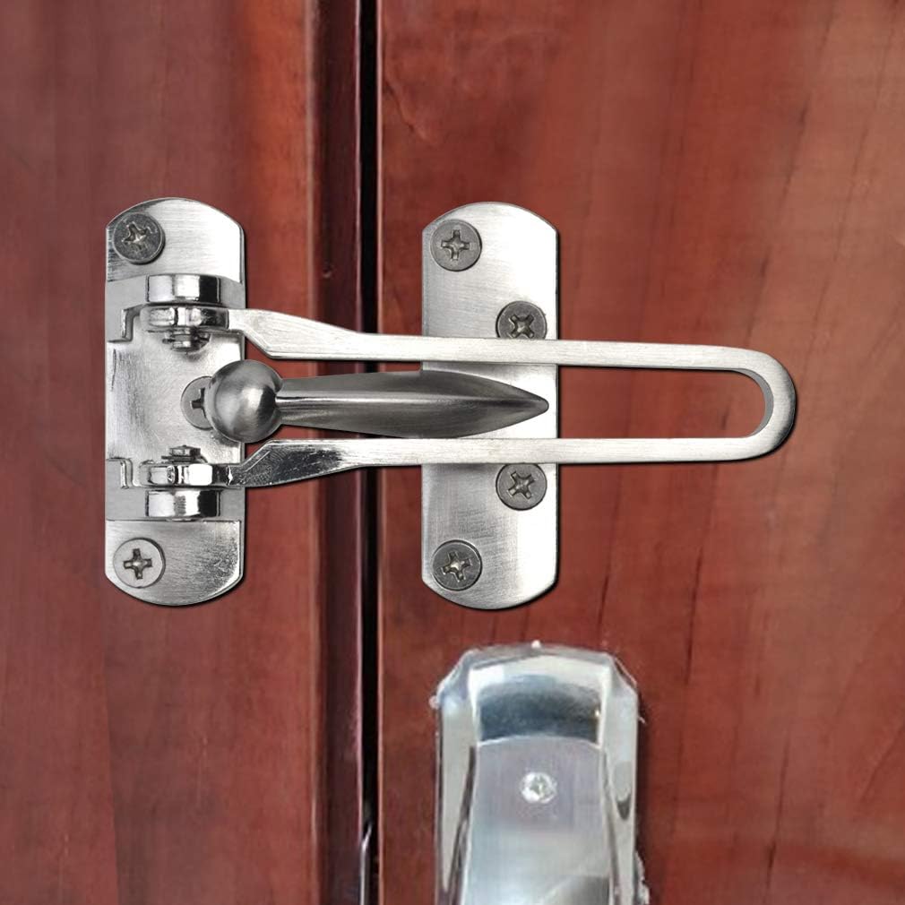 Home Security Door Lock, 2 Pack Latch Guard Clasp Front Door Locks for Kids, Home Reinforcement Lock for Swing-in Doors, Hotel Door Latches, Thicken Solid Aluminium Alloy, Satin Nickel - Image 5