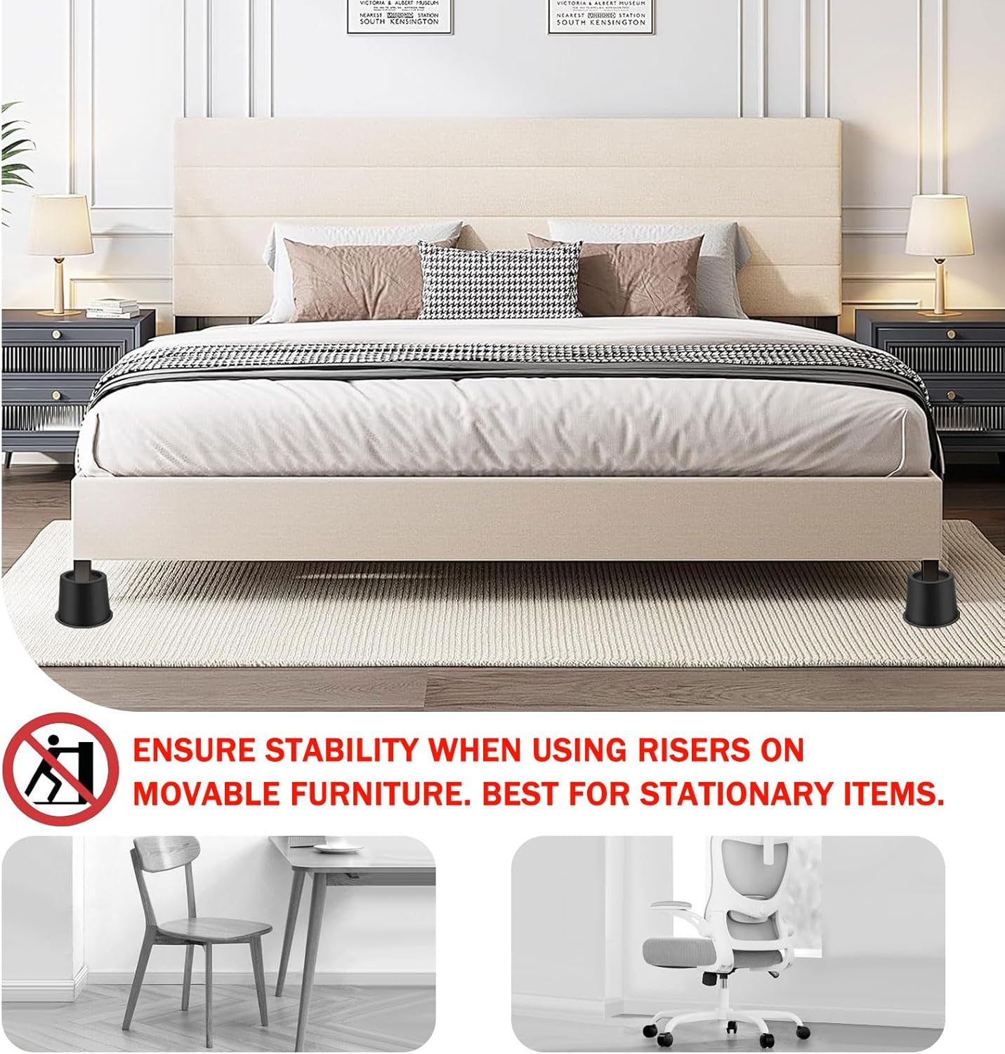 Bed Risers 4 Inch Heavy Duty, Round Furniture Risers for Bed Desk Table Sofa Couch，Bed Lifts Risers, Support up to 3300 Lbs(4 Pack Black) - Image 4