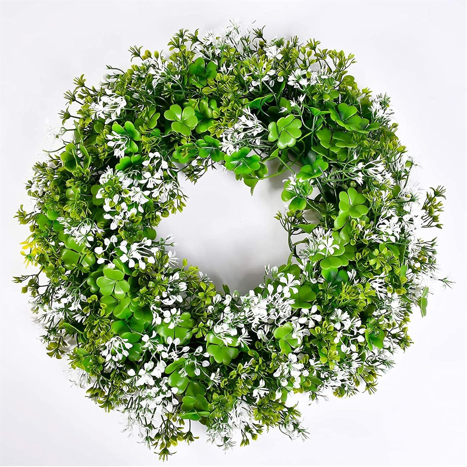 St Patricks Day Decorations Artificial Wreath Lucky Shamrock Clover Leprechaun Hat Beers Spring Summer Party Decor Outdoor/Indoor Farmhouse Front Porch Wall Window Door - Image 1