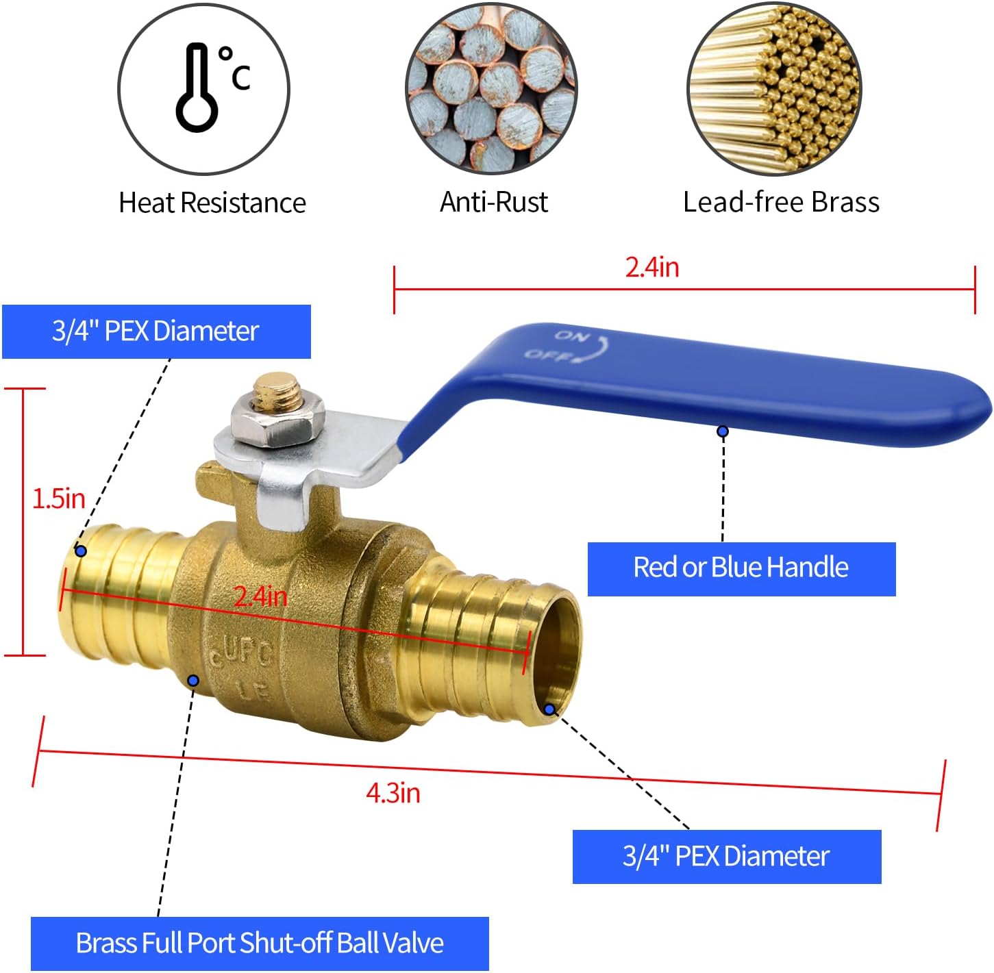 10pcs PEX Ball Valves, 3/4