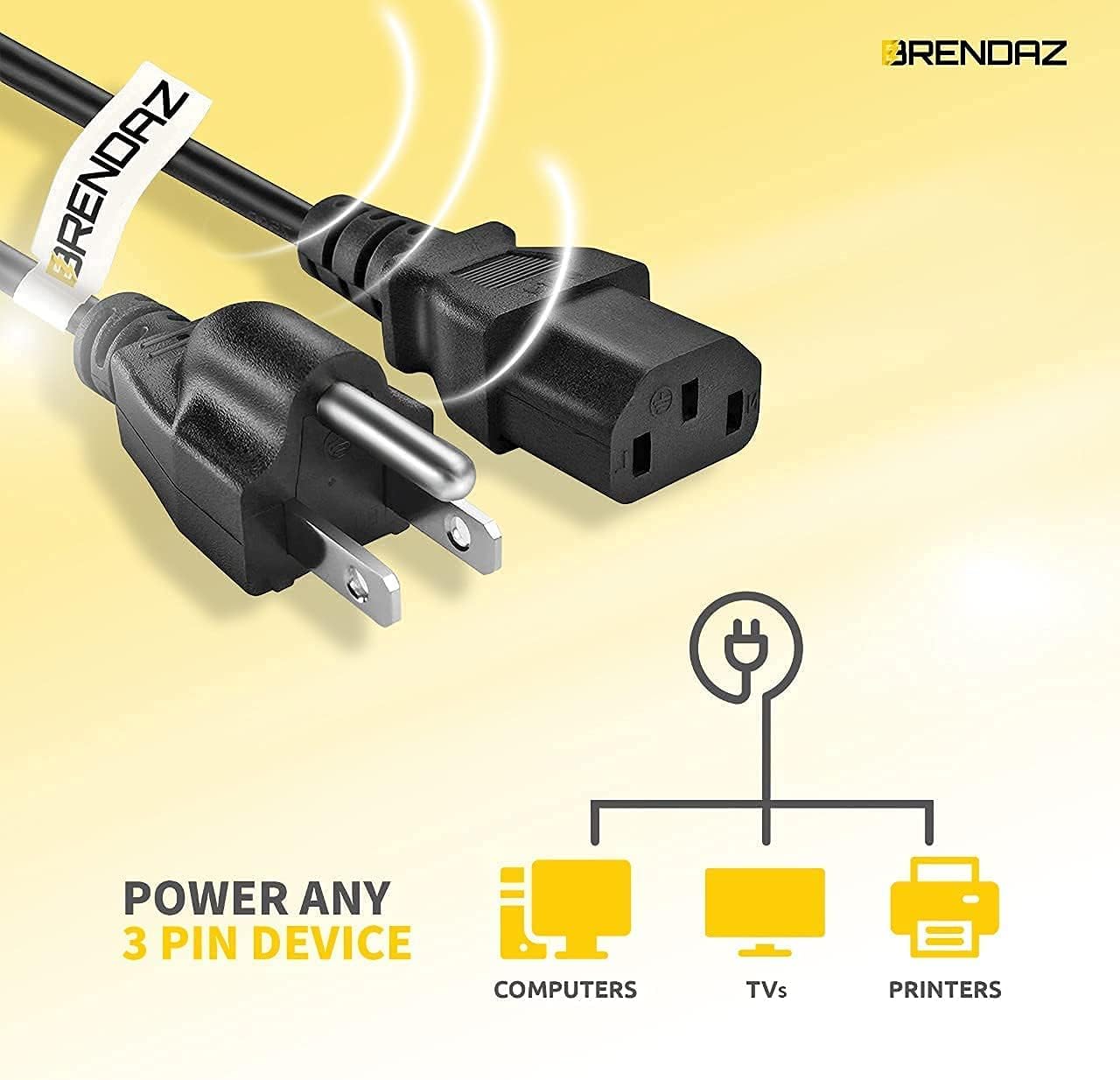 Universal PC Power Cord - 3 Prong AC Power Cable Replacement for Computer, Monitor, Scanner, Printer - IEC 320 C13 to NEMA 5-15P, 18awg, 125V 10 Amp (6-FEET) - Image 2