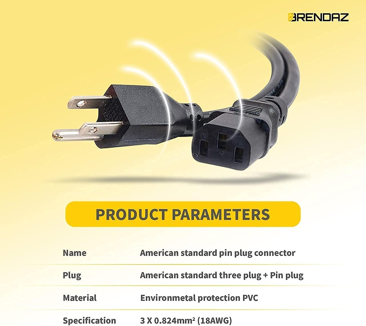 Universal PC Power Cord - 3 Prong AC Power Cable Replacement for Computer, Monitor, Scanner, Printer - IEC 320 C13 to NEMA 5-15P, 18awg, 125V 10 Amp (6-FEET) - Image 4