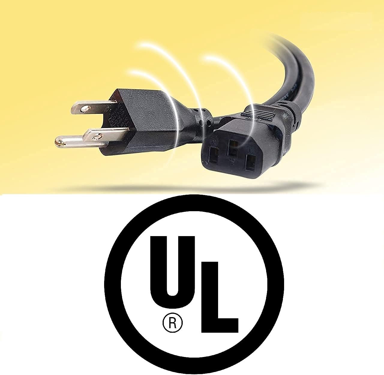 Universal PC Power Cord - 3 Prong AC Power Cable Replacement for Computer, Monitor, Scanner, Printer - IEC 320 C13 to NEMA 5-15P, 18awg, 125V 10 Amp (6-FEET) - Image 6