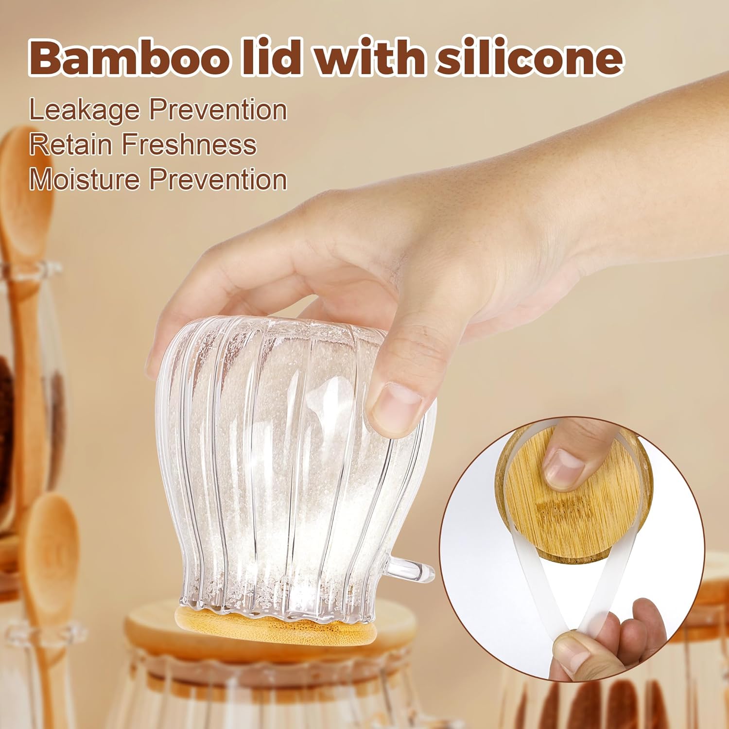 Sugar Container with Bamboo Lid and Spoon,15 oz Sugar Bowl Glass Jar for Coffee Bar Accessories Coffee Canister Kitchen Decor Housewarming Gift Christmas Refillable Design - Image 4