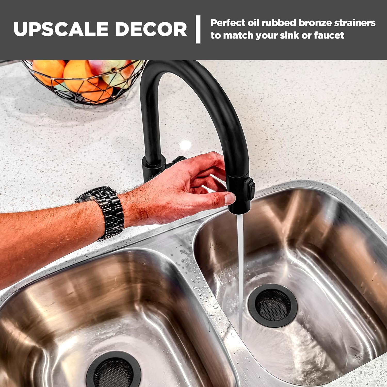 2 Pcs Sink Strainer Stainless Steel Kitchen Sink Drain Strainer Basket Cover Mesh Hair Food Catcher, Large Wide Rim of 4.4 Diameter(Matte Black) - Image 2