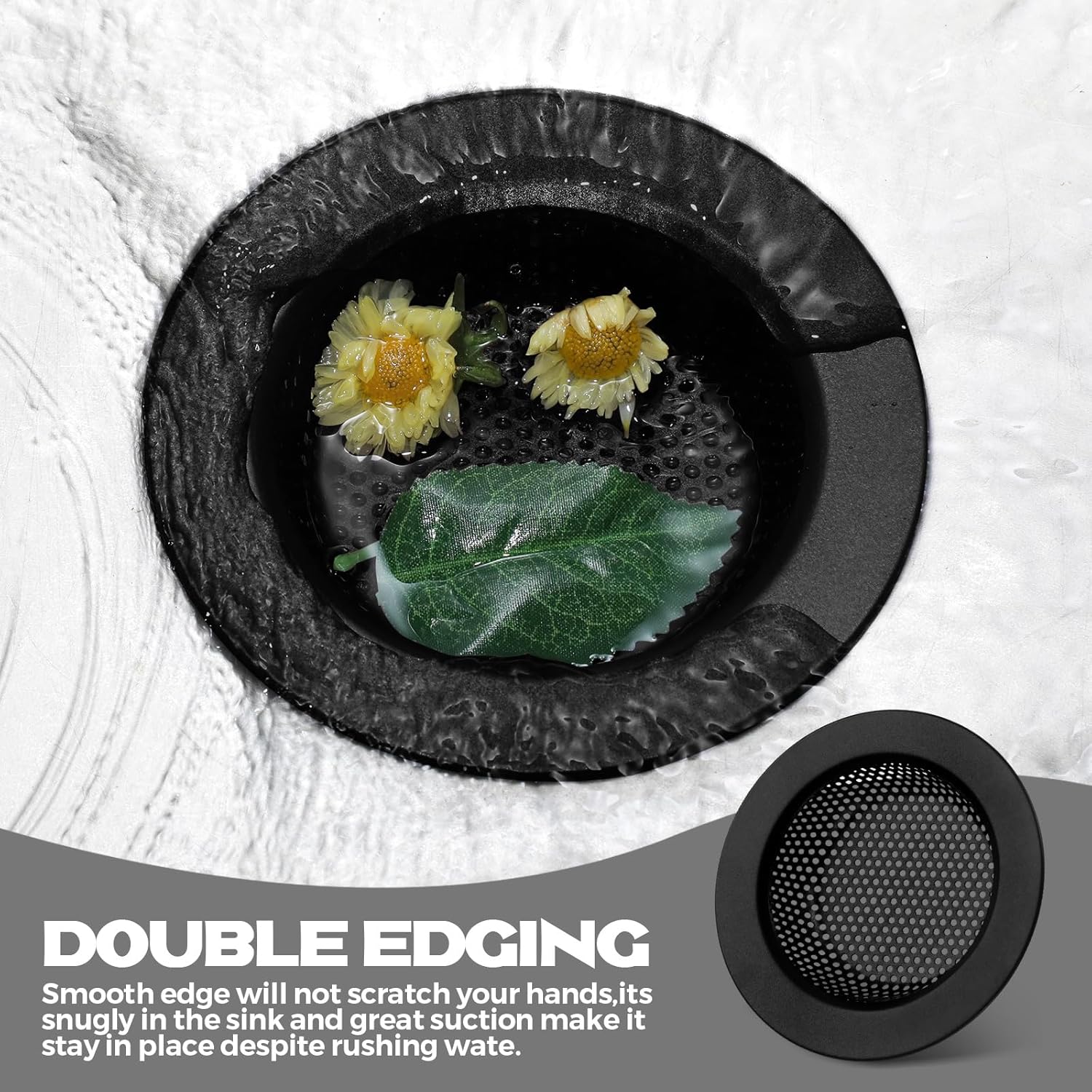 2 Pcs Sink Strainer Stainless Steel Kitchen Sink Drain Strainer Basket Cover Mesh Hair Food Catcher, Large Wide Rim of 4.4 Diameter(Matte Black) - Image 6