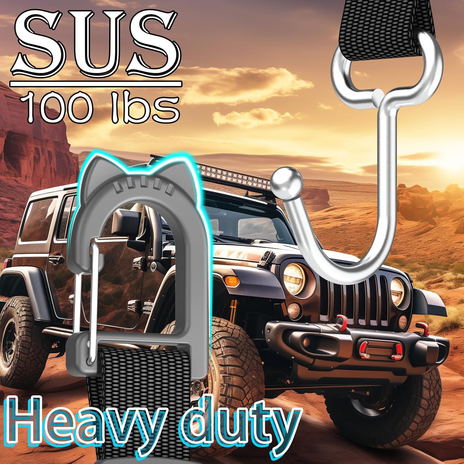 Car Headrest Hooks 2-Pack - Heavy Duty Metal Seat Hooks for Purses, Handbags & Grocery Bags - 100 LBS Load - Universal Car Accessory Organizer, Car Gifts - Image 2