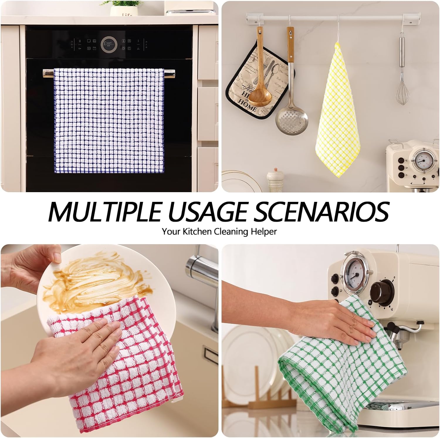 Kitchen Towels and Dishcloths Set, 16 x 25 and 12 x 12 Inches, Set of 8 Cotton Terry Kitchen Dish Towels, Super Soft and Absorbent Dish Cloths, Blue/Yellow/Red/Green - Image 6