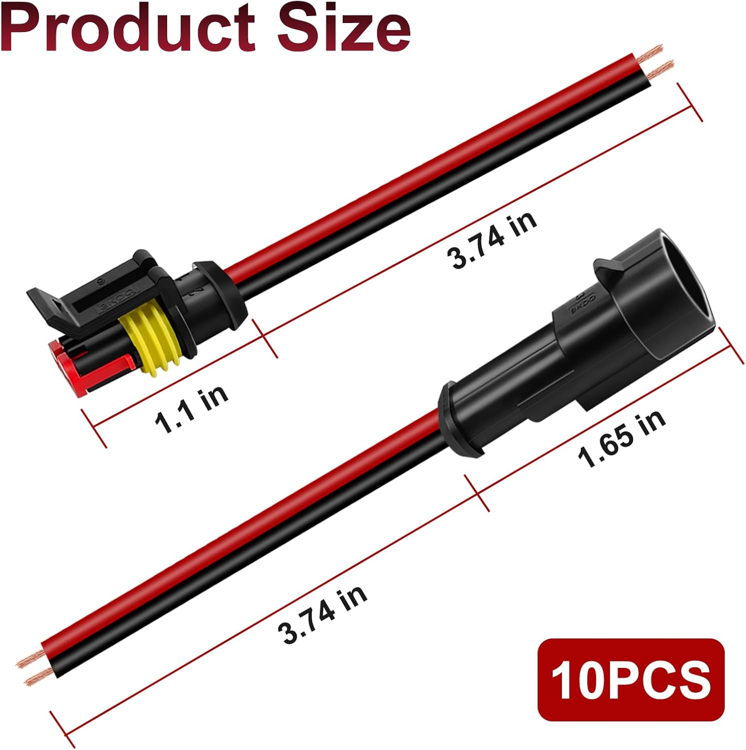 10Pcs Car Waterproof Electrical Connector, 2 Pin Connector, 16 AWG 2 Wire Waterproof Connector, Car Electrical Connectors for Automobiles, Trucks, Boats, Motorcycles and Other Electrical Connections - Image 2
