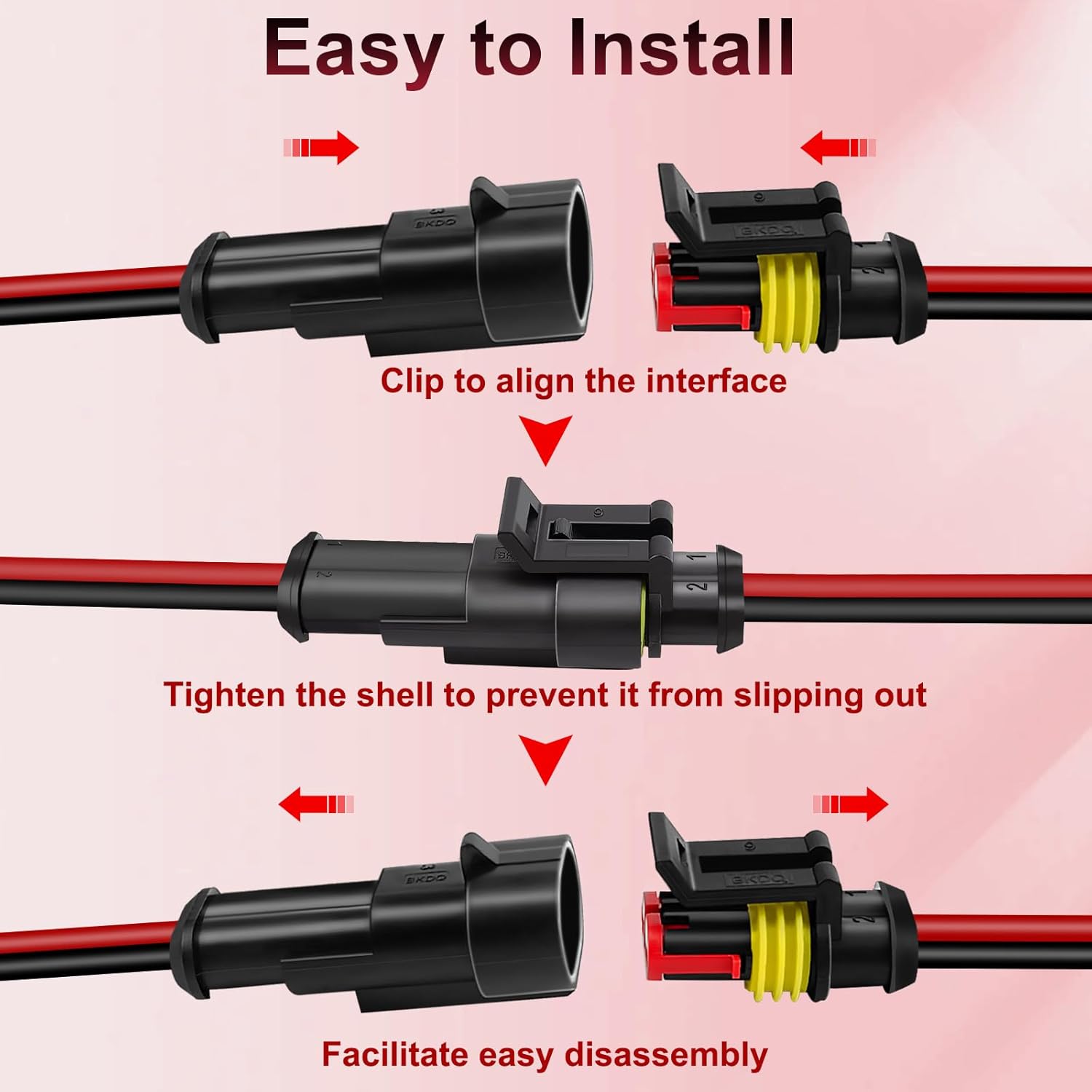 10Pcs Car Waterproof Electrical Connector, 2 Pin Connector, 16 AWG 2 Wire Waterproof Connector, Car Electrical Connectors for Automobiles, Trucks, Boats, Motorcycles and Other Electrical Connections - Image 3