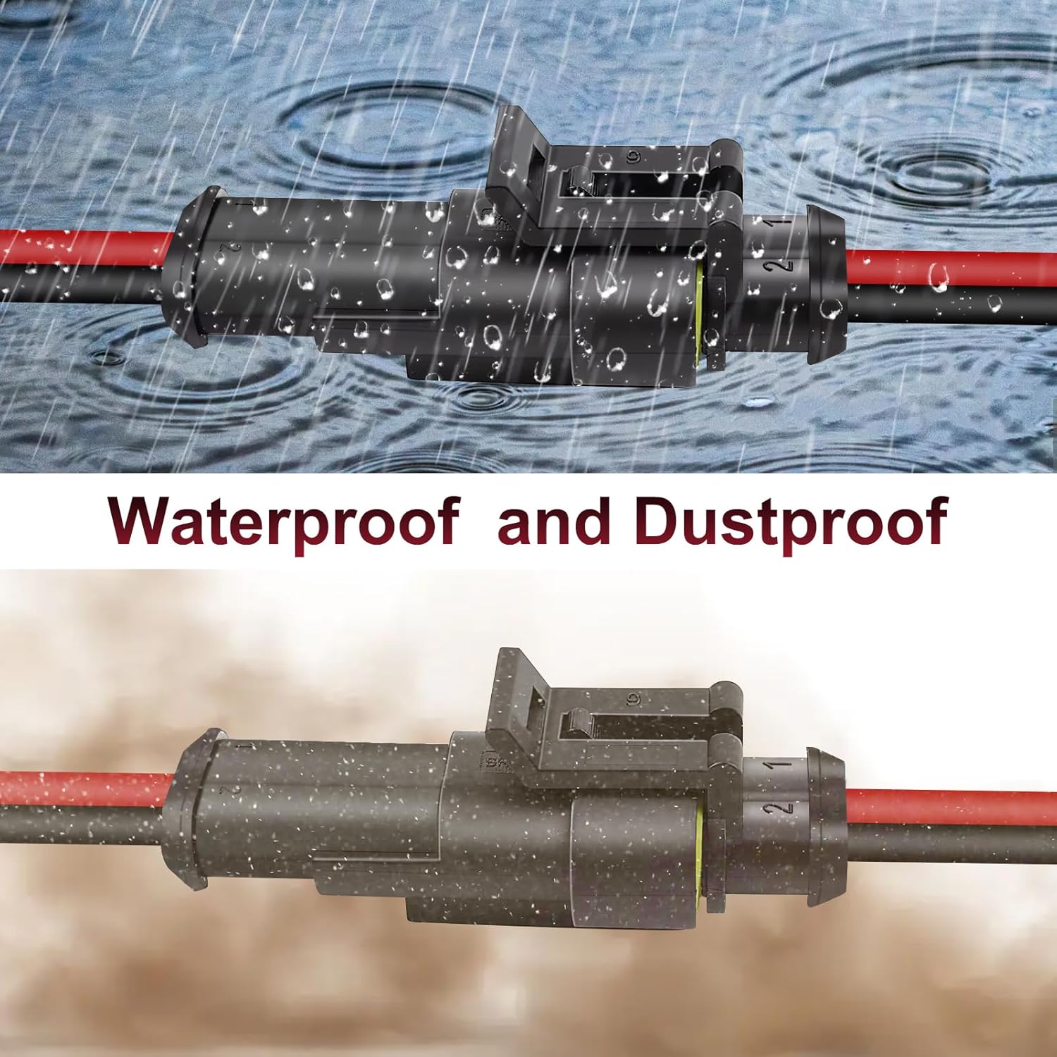10Pcs Car Waterproof Electrical Connector, 2 Pin Connector, 16 AWG 2 Wire Waterproof Connector, Car Electrical Connectors for Automobiles, Trucks, Boats, Motorcycles and Other Electrical Connections - Image 4