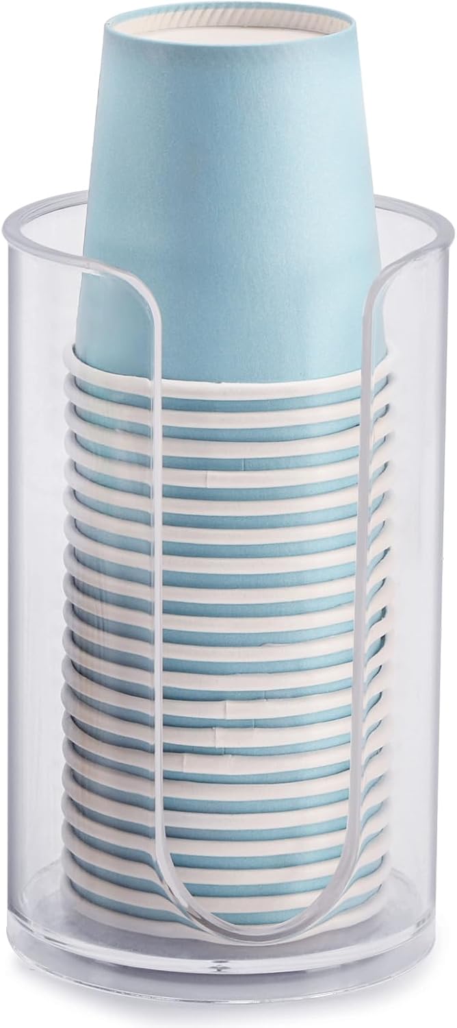 Bathroom Cup Dispenser, 3oz-5oz Small Disposable Paper Cups Holder for Bathroom Vanity Countertop's Rinsing/Mouthwash Cups, Clear - Image 1