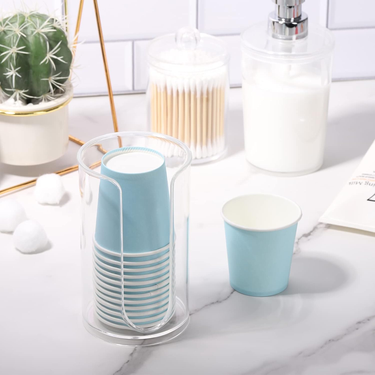 Bathroom Cup Dispenser, 3oz-5oz Small Disposable Paper Cups Holder for Bathroom Vanity Countertop's Rinsing/Mouthwash Cups, Clear - Image 4
