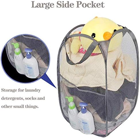 2 Pcs Popup Mesh Laundry Baskets, Collapsible and Portable Clothes Washing Laundry Hampers with Reinforced Carry Handles, Gray Clothes Hamper for Home, Travel, College Dorm - Image 4