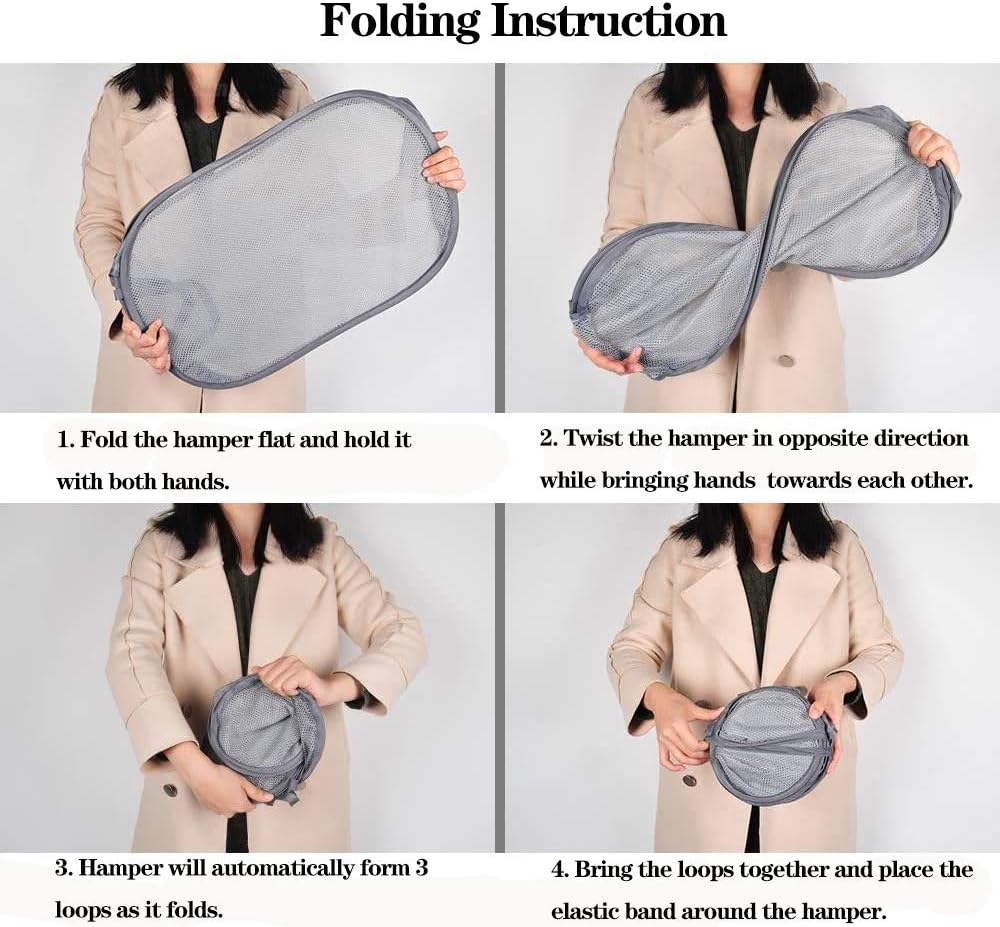 2 Pcs Popup Mesh Laundry Baskets, Collapsible and Portable Clothes Washing Laundry Hampers with Reinforced Carry Handles, Gray Clothes Hamper for Home, Travel, College Dorm - Image 6