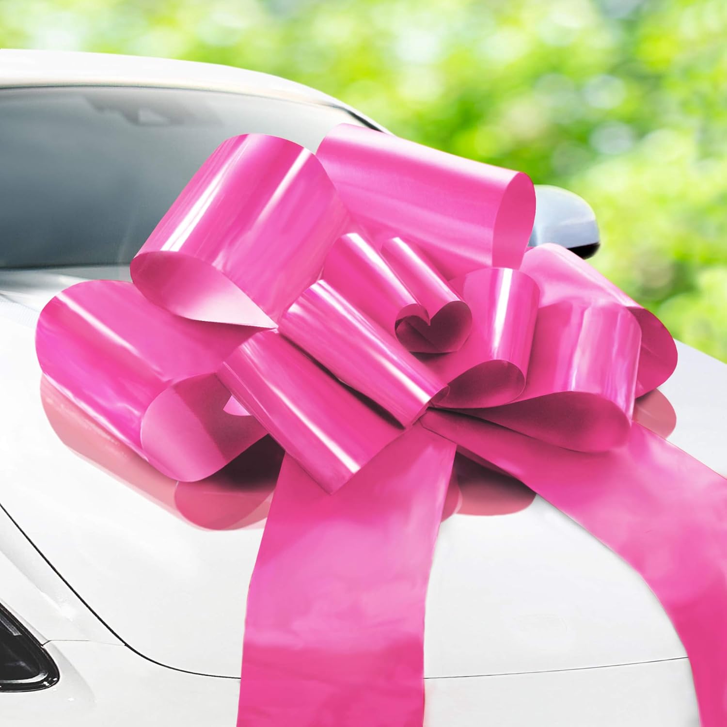 - Big Car Bow - Pink, 30 Inch - Giant Car Bow w/ 2 Gold Accessory Bows for Birthday, Christmas, Wedding Reception, Surprise Party - Large Gift Wrapping for Huge Present - Image 1