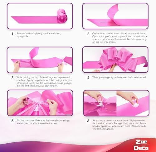 - Big Car Bow - Pink, 30 Inch - Giant Car Bow w/ 2 Gold Accessory Bows for Birthday, Christmas, Wedding Reception, Surprise Party - Large Gift Wrapping for Huge Present - Image 8