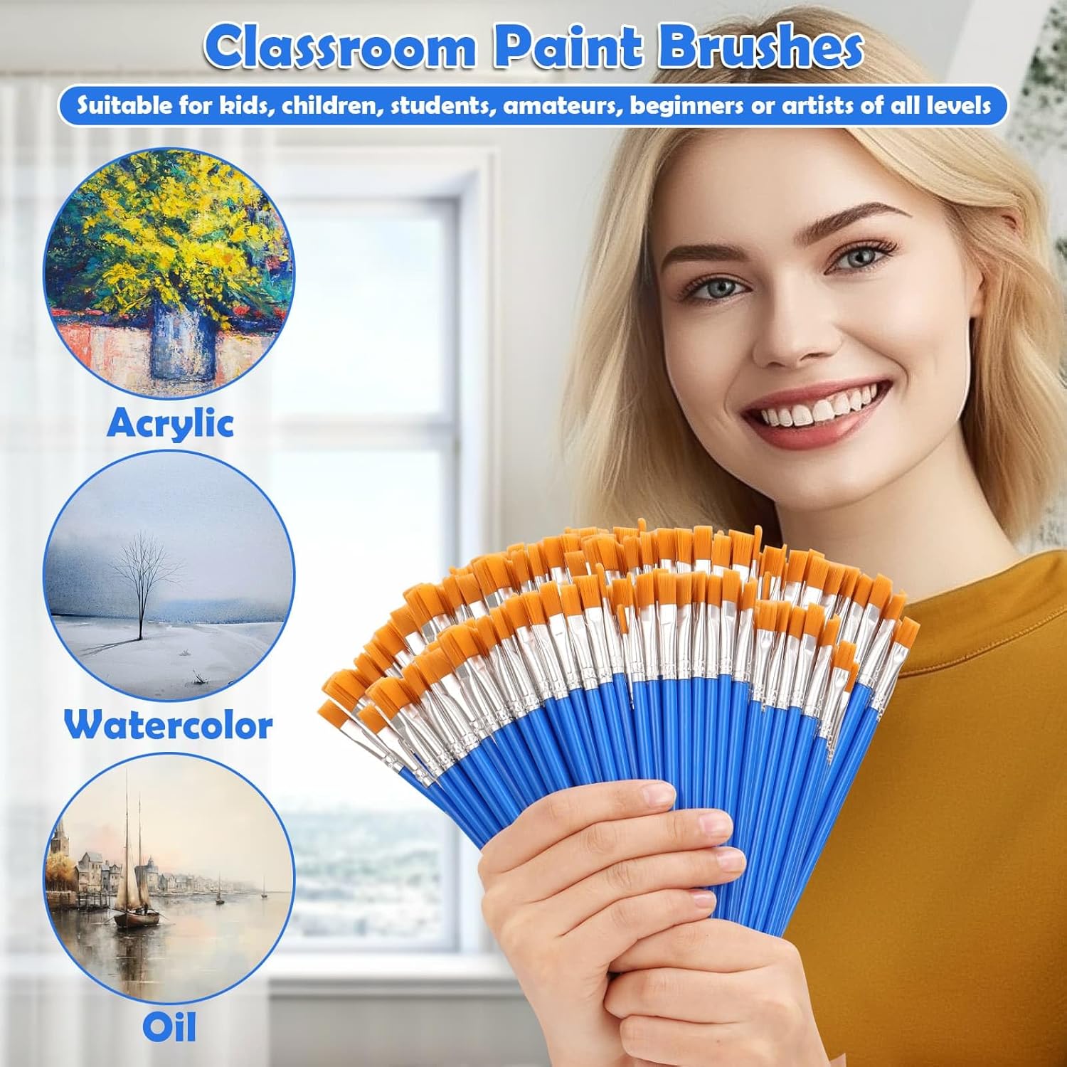 126 Pcs Flat Paint Brushes for Acrylic Painting, Small Paint Brushes Bulk, Kids Paint Brushes Set for Art Crafts Classroom Oil Watercolor Canvas Face Painting - Image 4