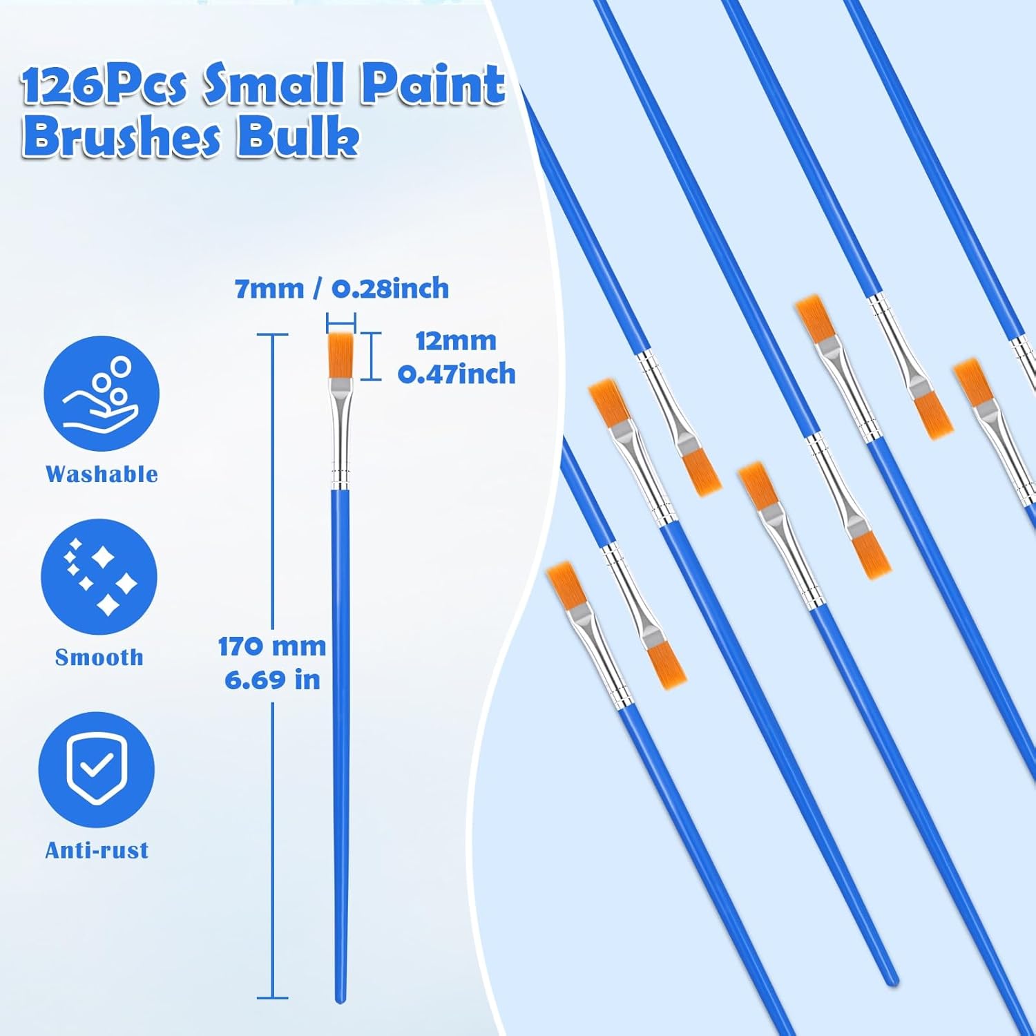 126 Pcs Flat Paint Brushes for Acrylic Painting, Small Paint Brushes Bulk, Kids Paint Brushes Set for Art Crafts Classroom Oil Watercolor Canvas Face Painting - Image 7