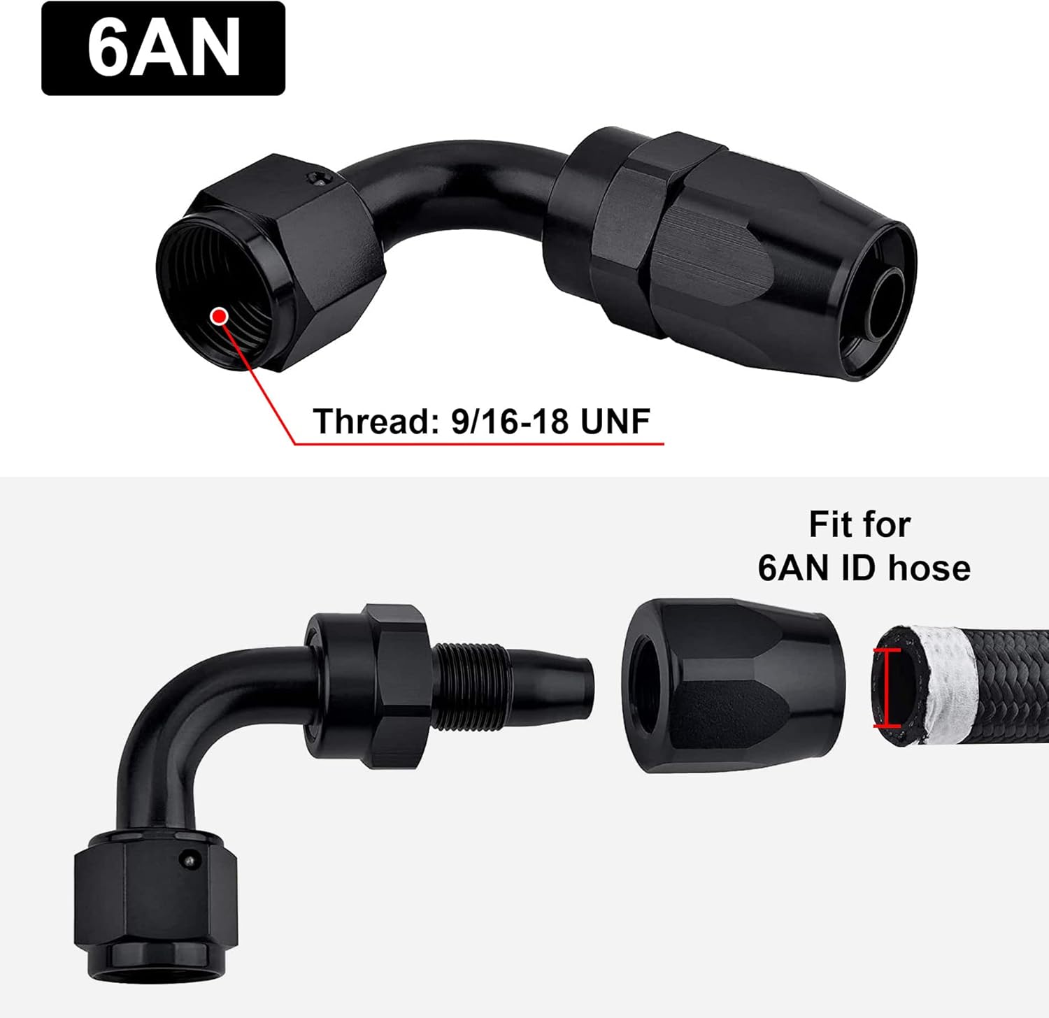 6AN Hose End Fitting 90 Degree Swivel for CPE Braided Hose Black 2PCS - Image 2