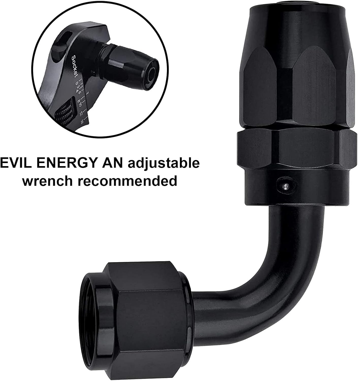 6AN Hose End Fitting 90 Degree Swivel for CPE Braided Hose Black 2PCS - Image 5