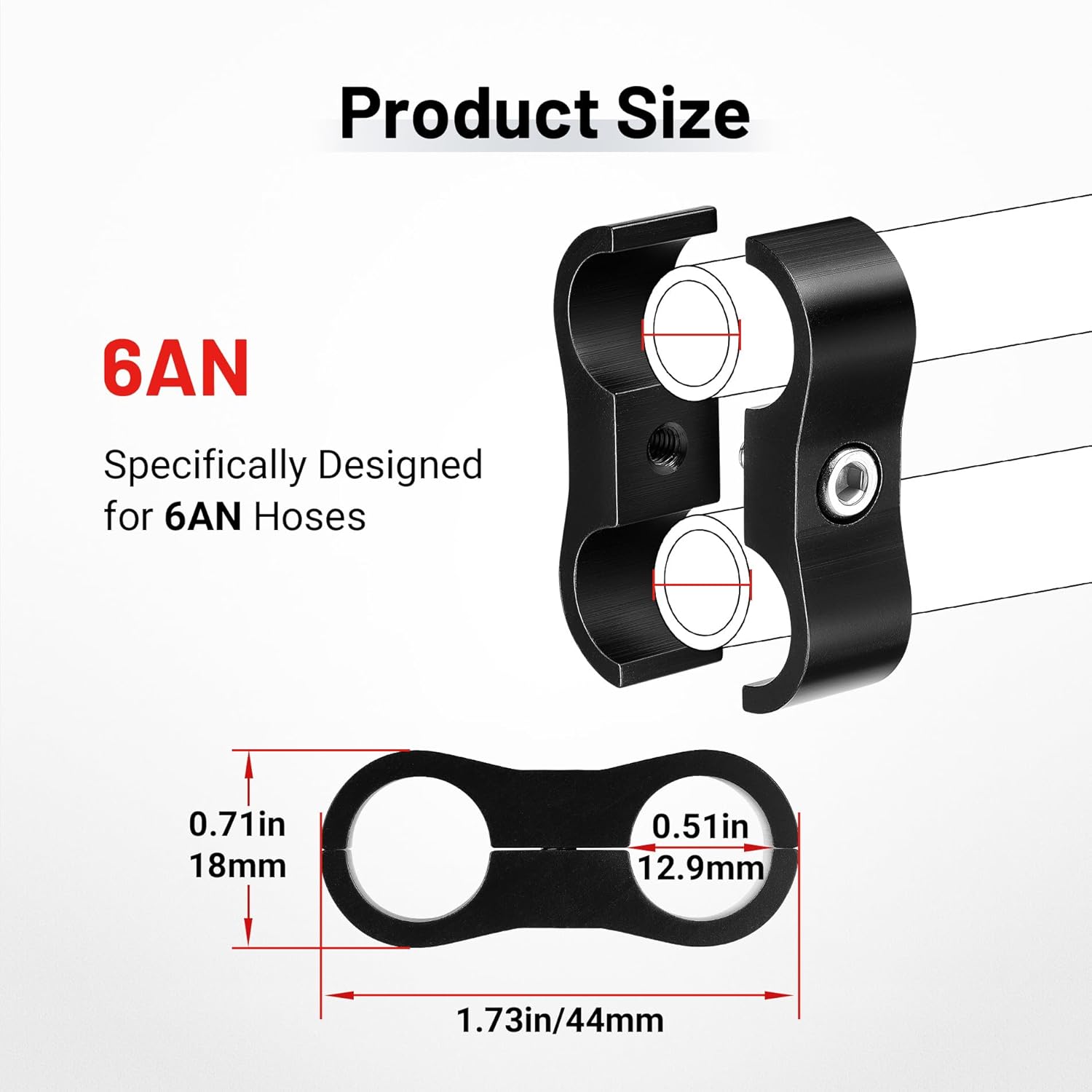 6AN Hose Separator Clamp, AN6 Fuel Line Mounting Clamp Aluminum Black 4PCS - Image 4
