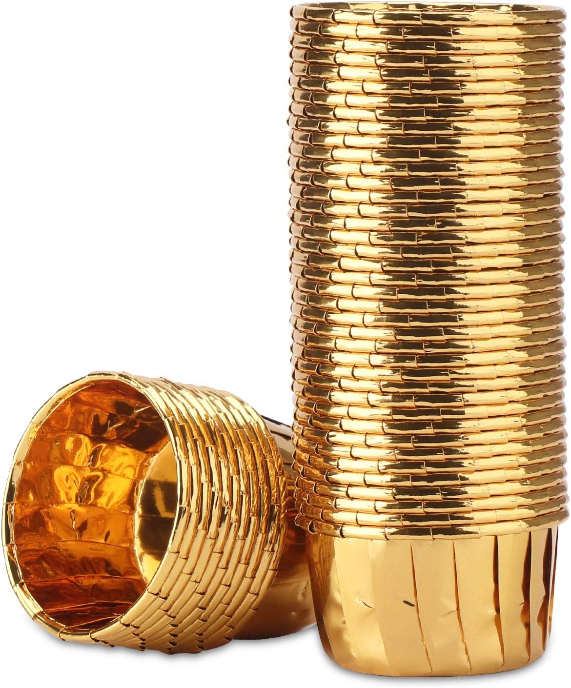 Gold Cupcake Cups, 3.5 Oz 50pcs Disposable Foil Muffin Liners, Gold Cupcake Baking Cups, Ramekin Aluminum Cupcake Tip Pan Ramekin Holders, Little Baking Cups - Image 1