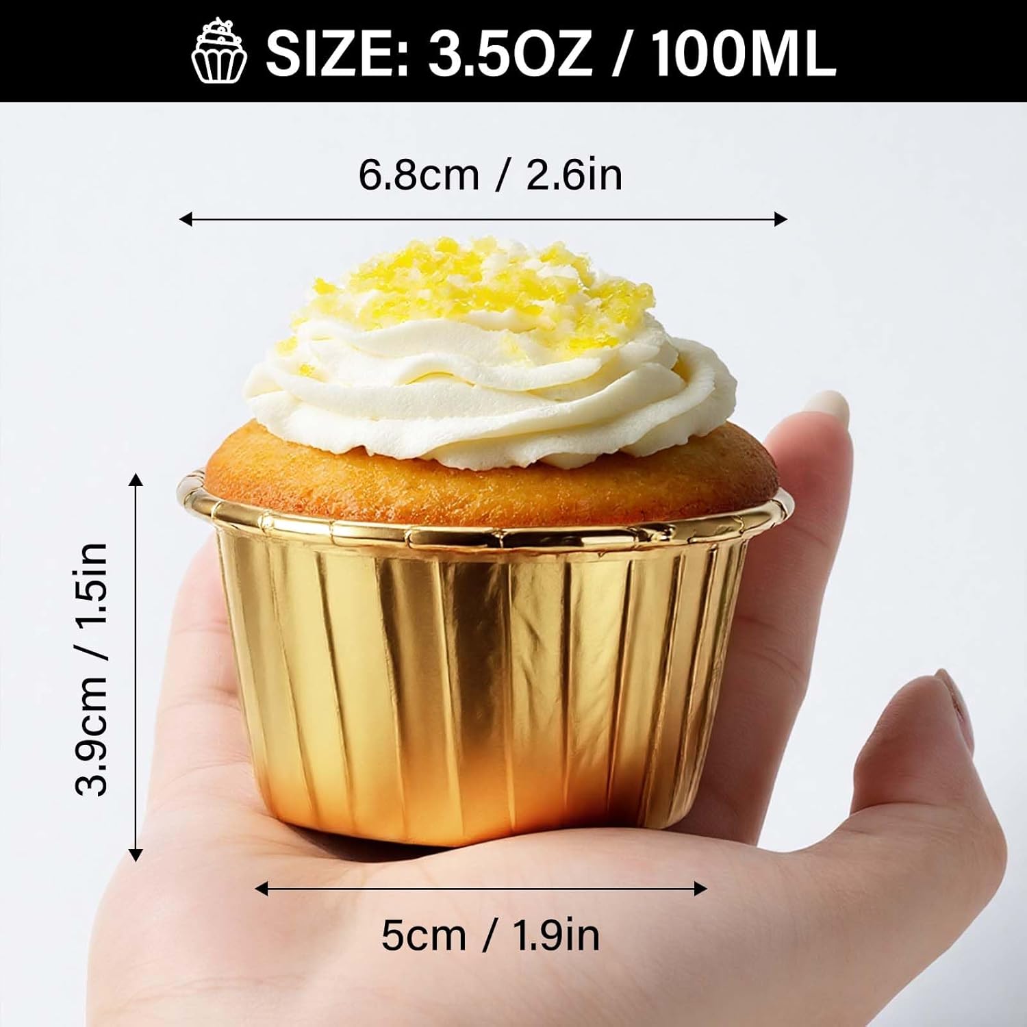 Gold Cupcake Cups, 3.5 Oz 50pcs Disposable Foil Muffin Liners, Gold Cupcake Baking Cups, Ramekin Aluminum Cupcake Tip Pan Ramekin Holders, Little Baking Cups - Image 2