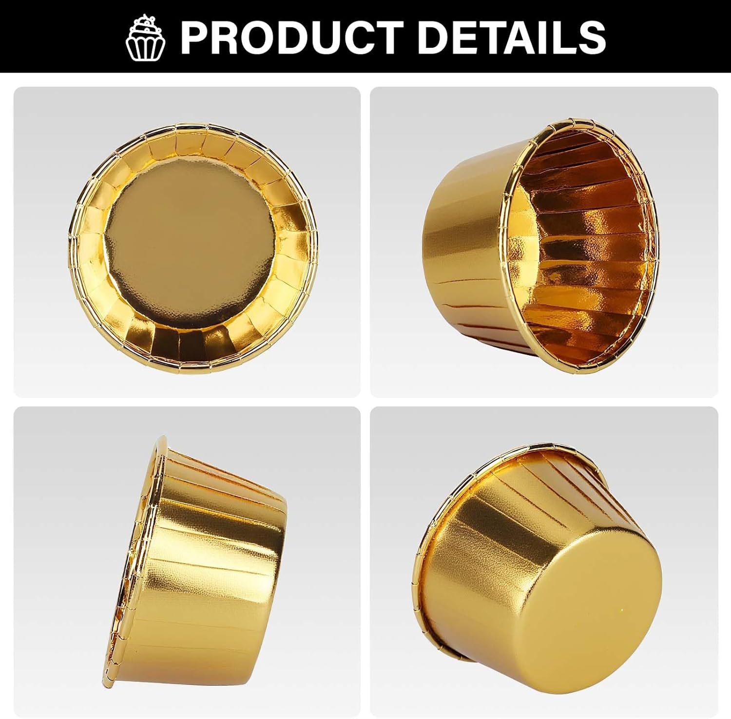 Gold Cupcake Cups, 3.5 Oz 50pcs Disposable Foil Muffin Liners, Gold Cupcake Baking Cups, Ramekin Aluminum Cupcake Tip Pan Ramekin Holders, Little Baking Cups - Image 3