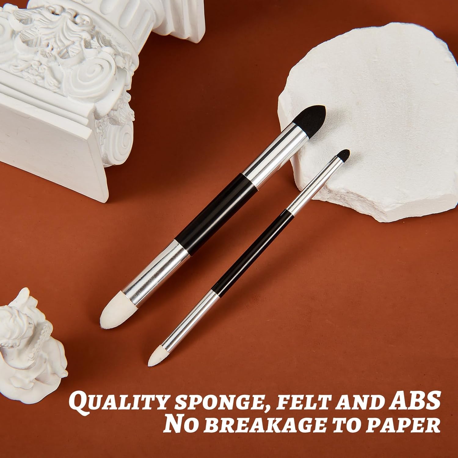 6 Pcs Blending Sponge Pen Double Headed Rub and Buff Washable Sketch Rubbing Sponge Brush Wipe Reusable Blending Stump Drawing Art Blenders for Artist Highlight Shadow Detail Tool (White,Black) - Image 6