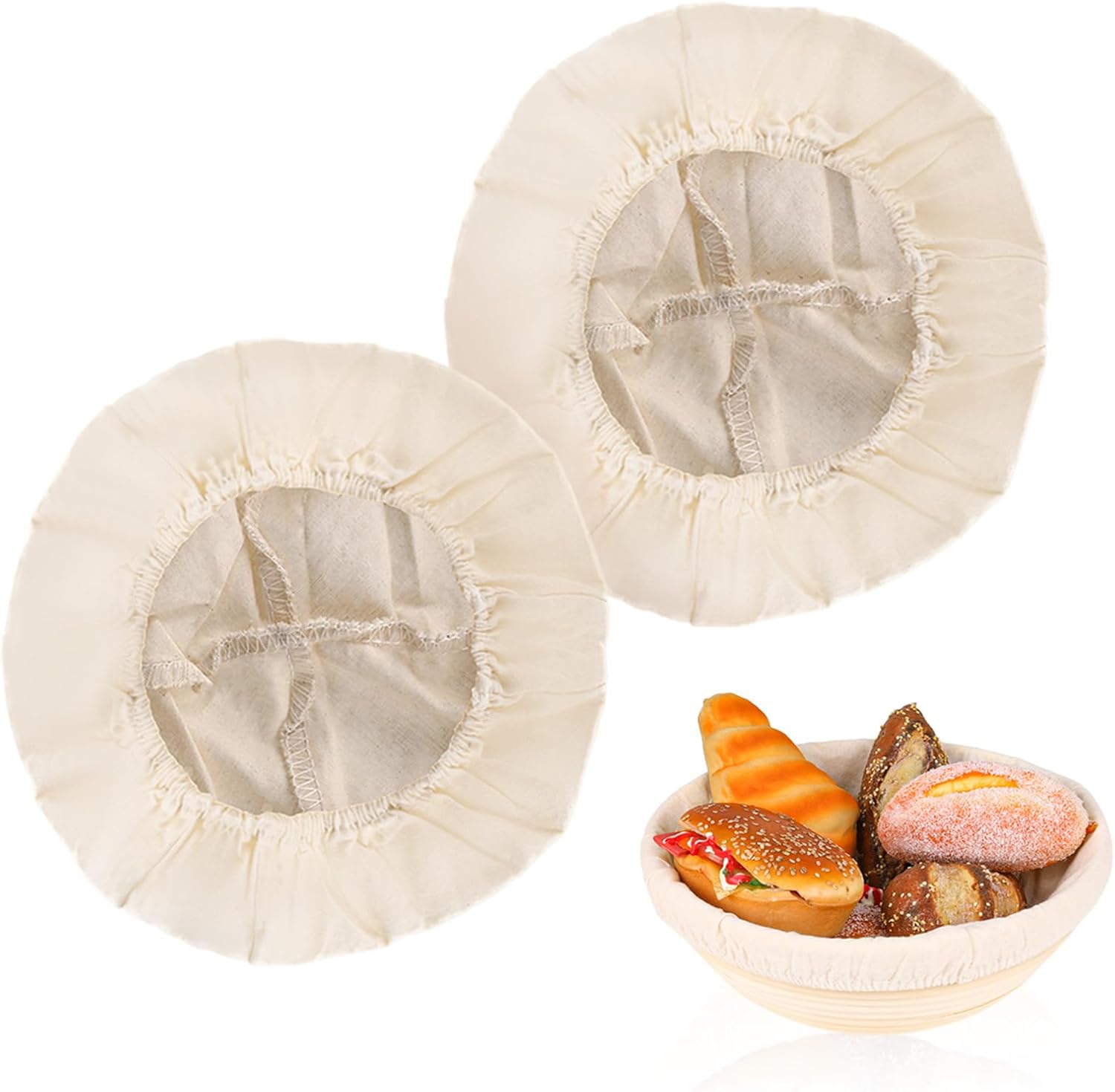 2 Pcs Bread Proofing Basket Cloth Liner Baking Dough Basket Cover Natural Rattan Banneton Proofing Cloth for Bakery Home Baking, about 10 inch - Image 1