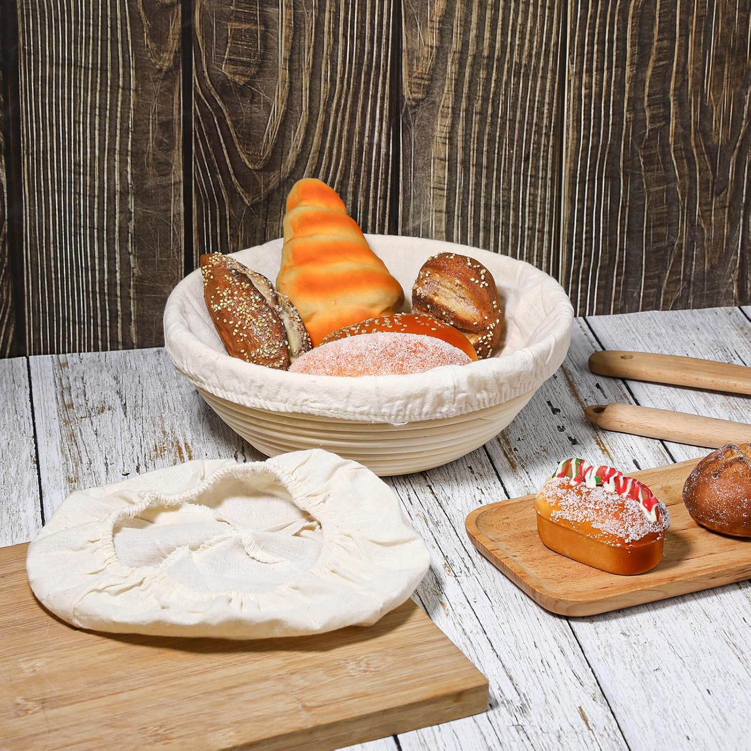 2 Pcs Bread Proofing Basket Cloth Liner Baking Dough Basket Cover Natural Rattan Banneton Proofing Cloth for Bakery Home Baking, about 10 inch - Image 4