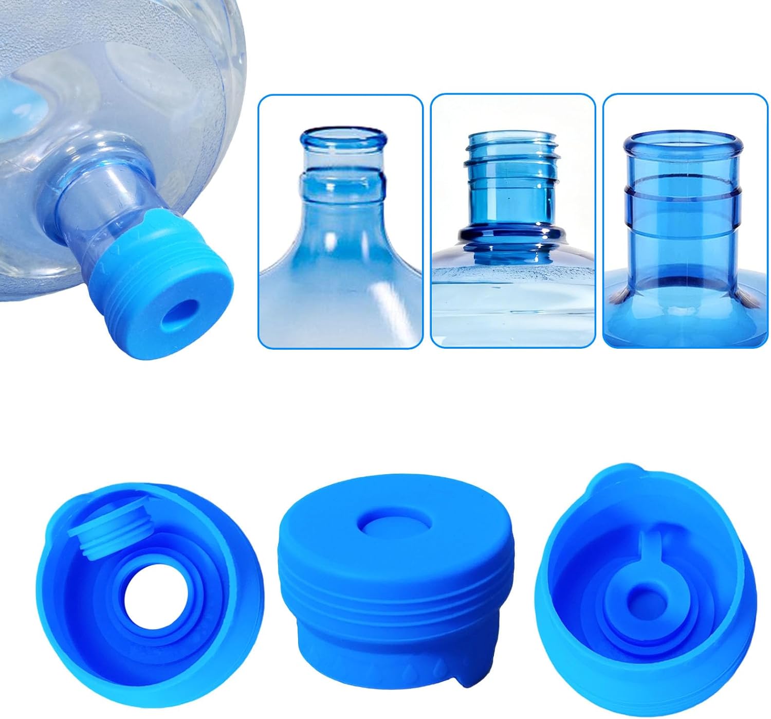 3 Pack 3 and 5 Gallon Water Jug Cap, Upgrade Silicone Reusable Replacement Caps, Non Spill Lids for 55mm Standard/Screw/Crown Tops Water Bottle - Image 1