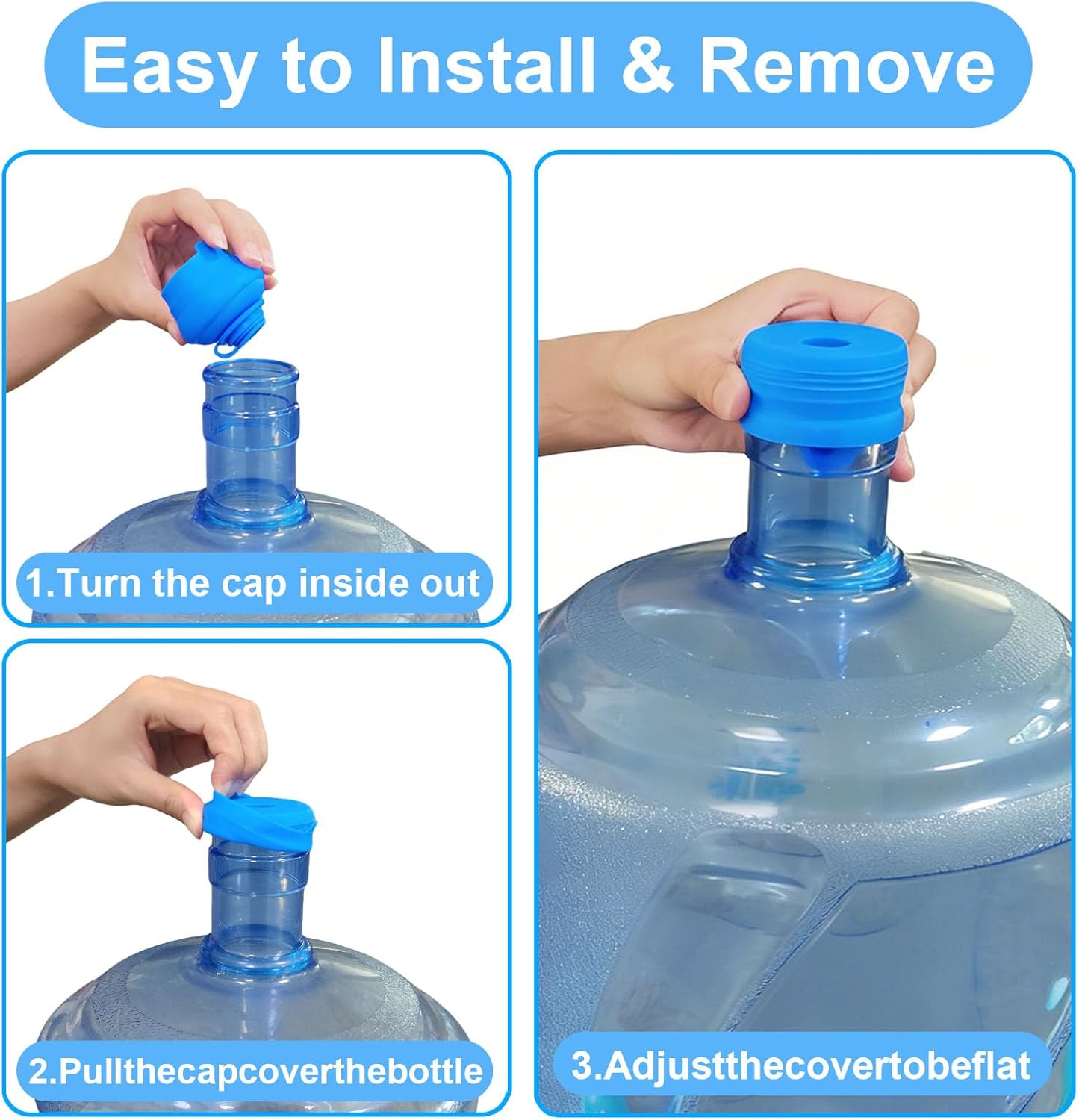 3 Pack 3 and 5 Gallon Water Jug Cap, Upgrade Silicone Reusable Replacement Caps, Non Spill Lids for 55mm Standard/Screw/Crown Tops Water Bottle - Image 3