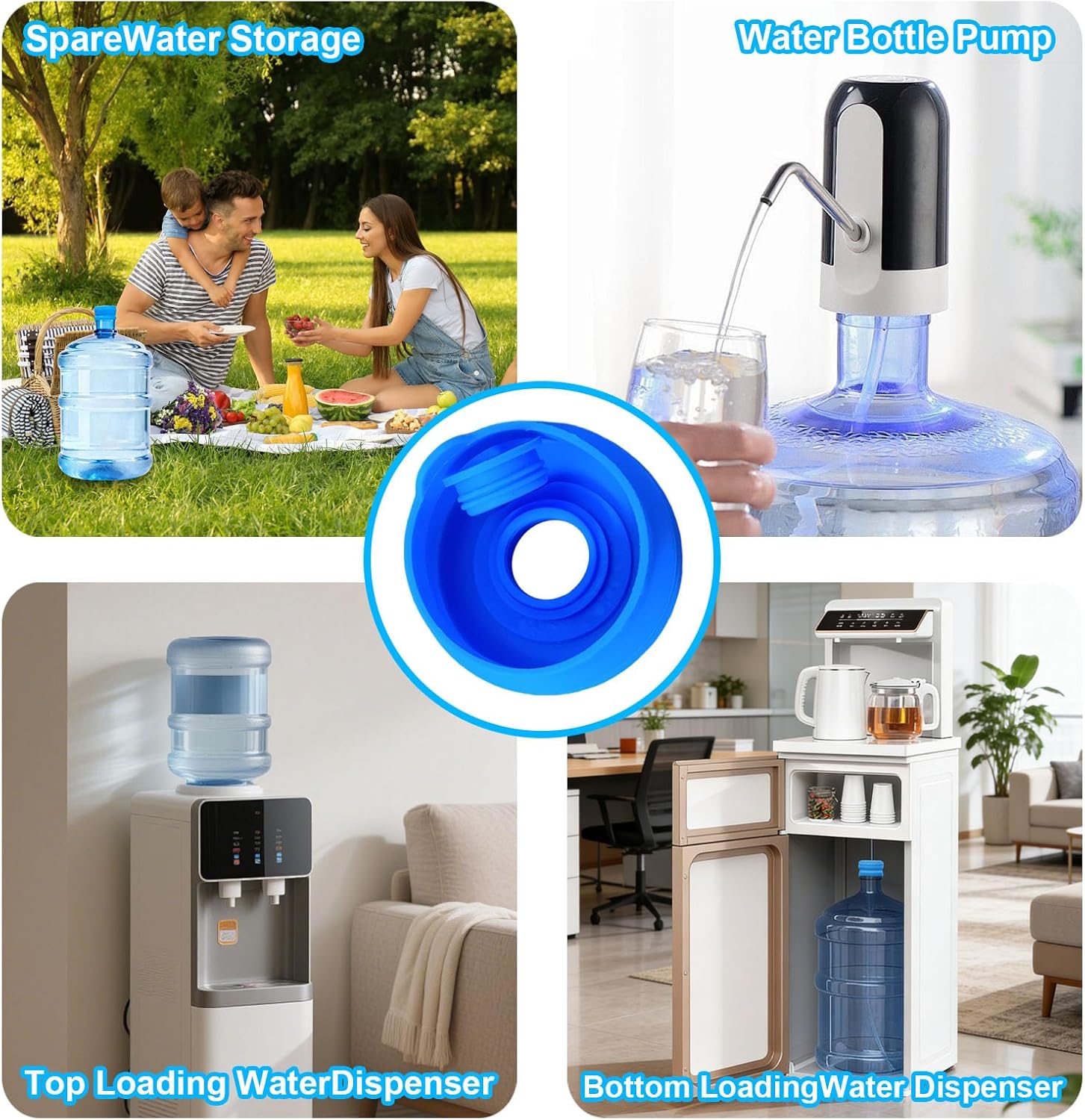 3 Pack 3 and 5 Gallon Water Jug Cap, Upgrade Silicone Reusable Replacement Caps, Non Spill Lids for 55mm Standard/Screw/Crown Tops Water Bottle - Image 5