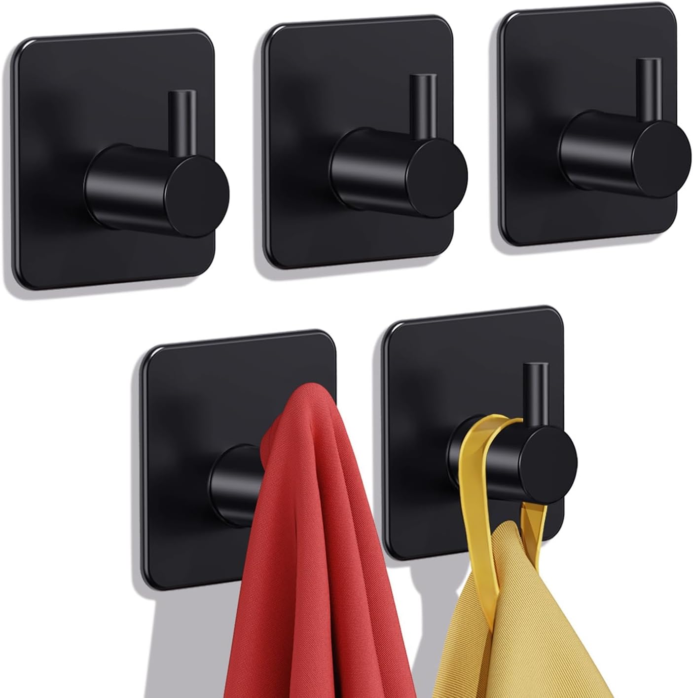 Adhesive Hooks Heavy Duty 22lb(Max) Towel Hooks for Shower, 5 Pack Self Adhesive Damage Free Wall Hooks, Stainless Steel for Coat Robe, Waterproof Oilproof Rustproof for Bathroom Kitchen Office - Image 1