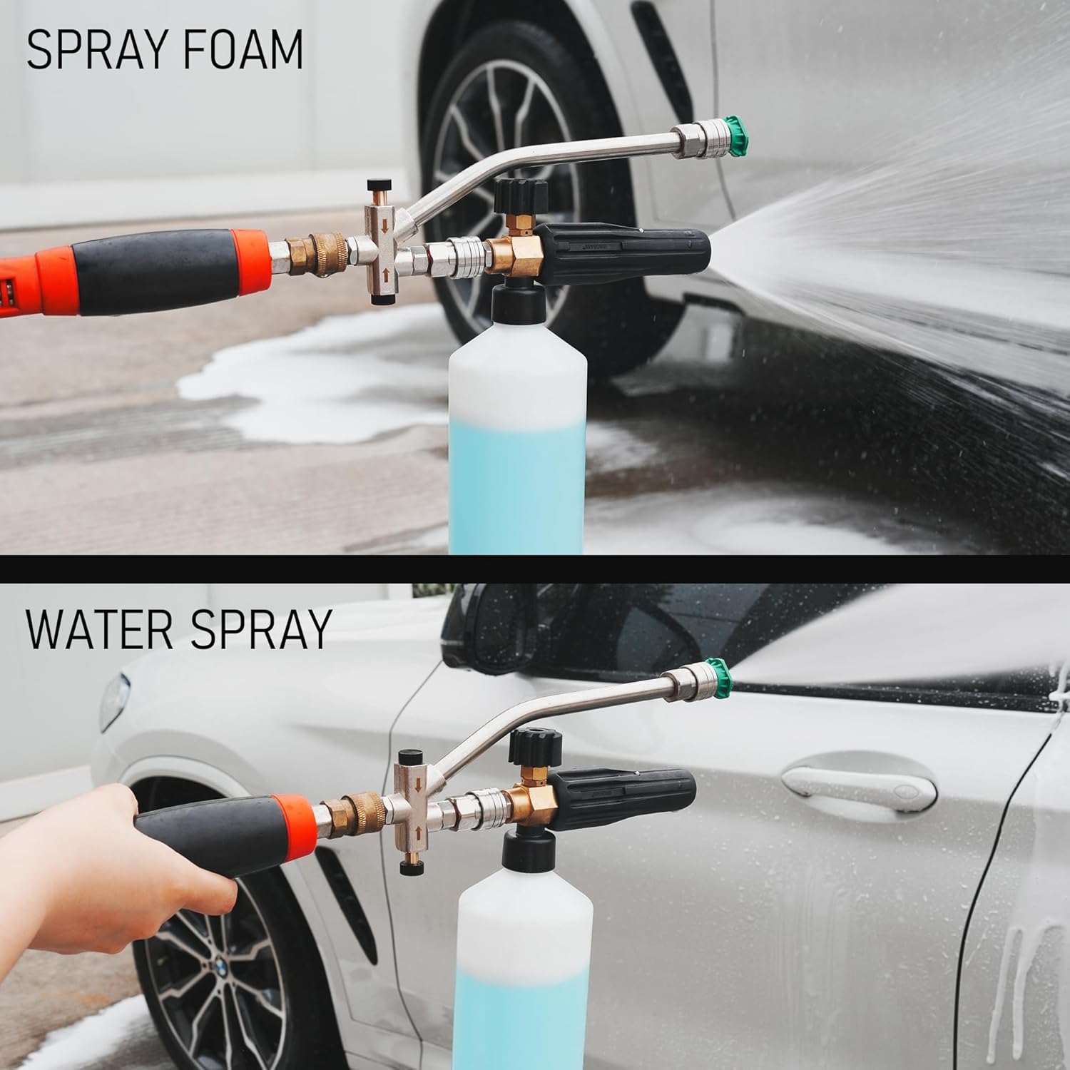 Foam Cannon Dual-Connector Accessory, Pressure Washer Double Tip Attachment for Soap Cannon with 5 Power Washer Sprayer Nozzles, 1/4