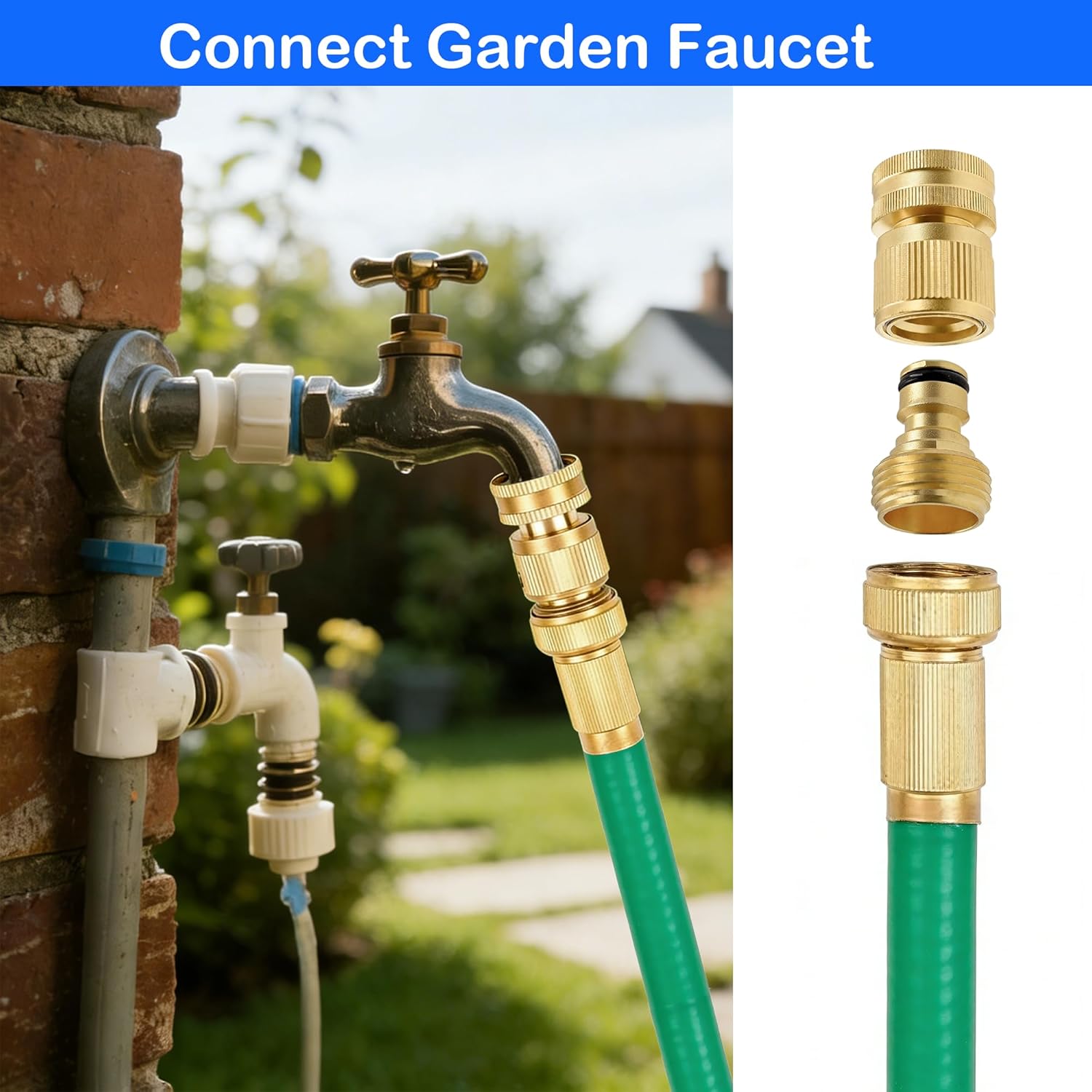 Garden Hose Quick Connector, Solid Brass 3/4 Inch GHT Thread Garden Quick Connect Kit, Male and Female No-Leak Water Hose Fittings (4 Set) - Image 2