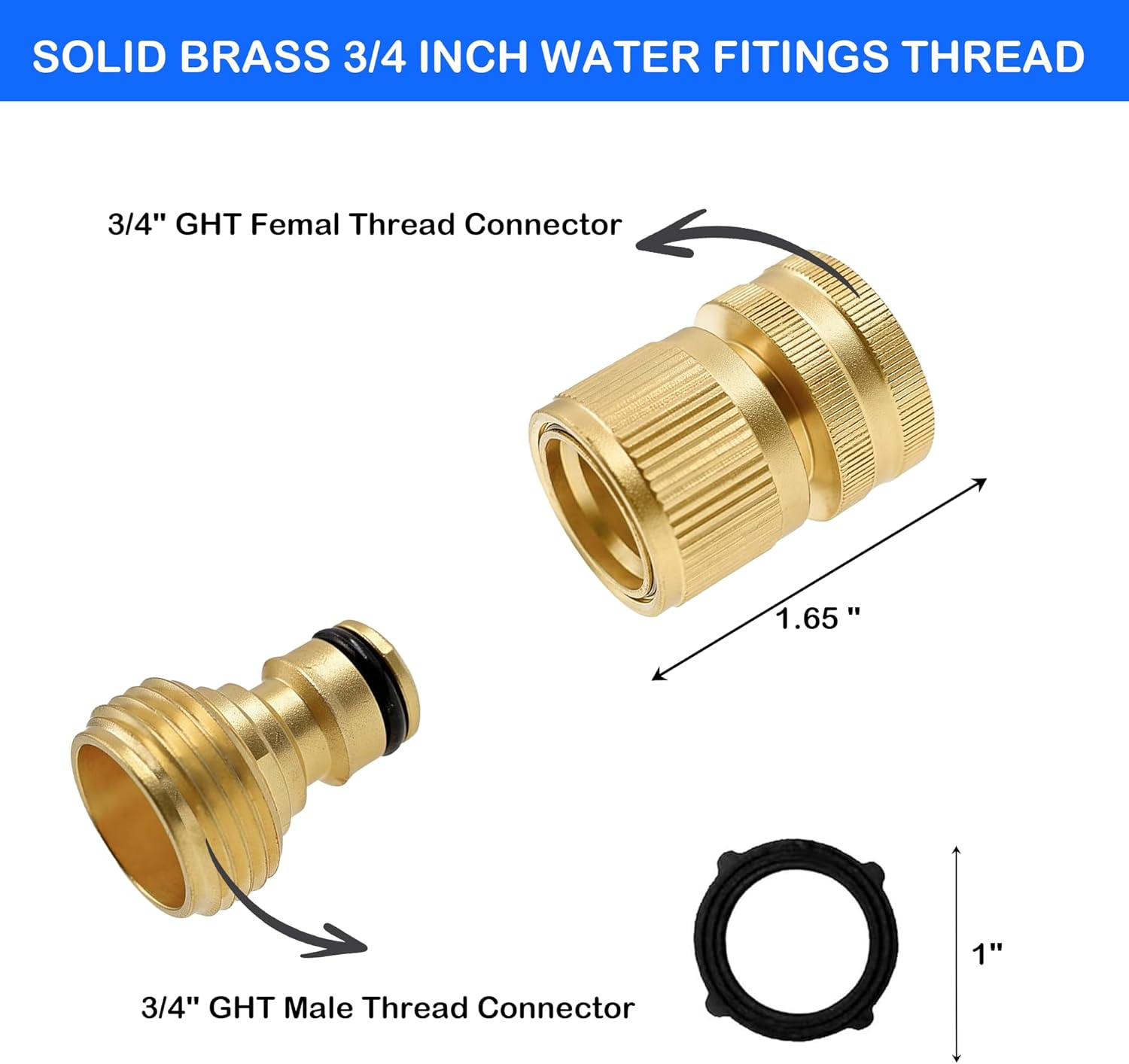Garden Hose Quick Connector, Solid Brass 3/4 Inch GHT Thread Garden Quick Connect Kit, Male and Female No-Leak Water Hose Fittings (4 Set) - Image 3