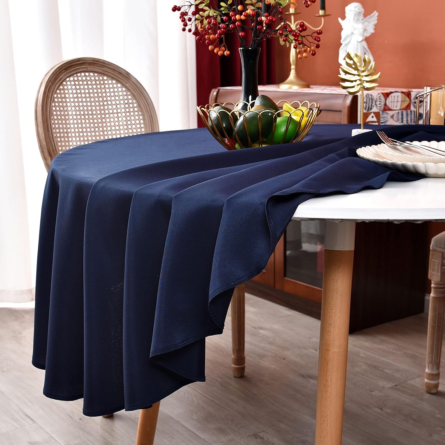 Navy Blue 210 GSM Water & Stain Resistant Round Tablecloth for Circle Table - Solid 48 Inch Table Cloth Cover in Wrinkle Free Durable Washable Polyester Fabric for Wedding, Party, Banquet - Image 2