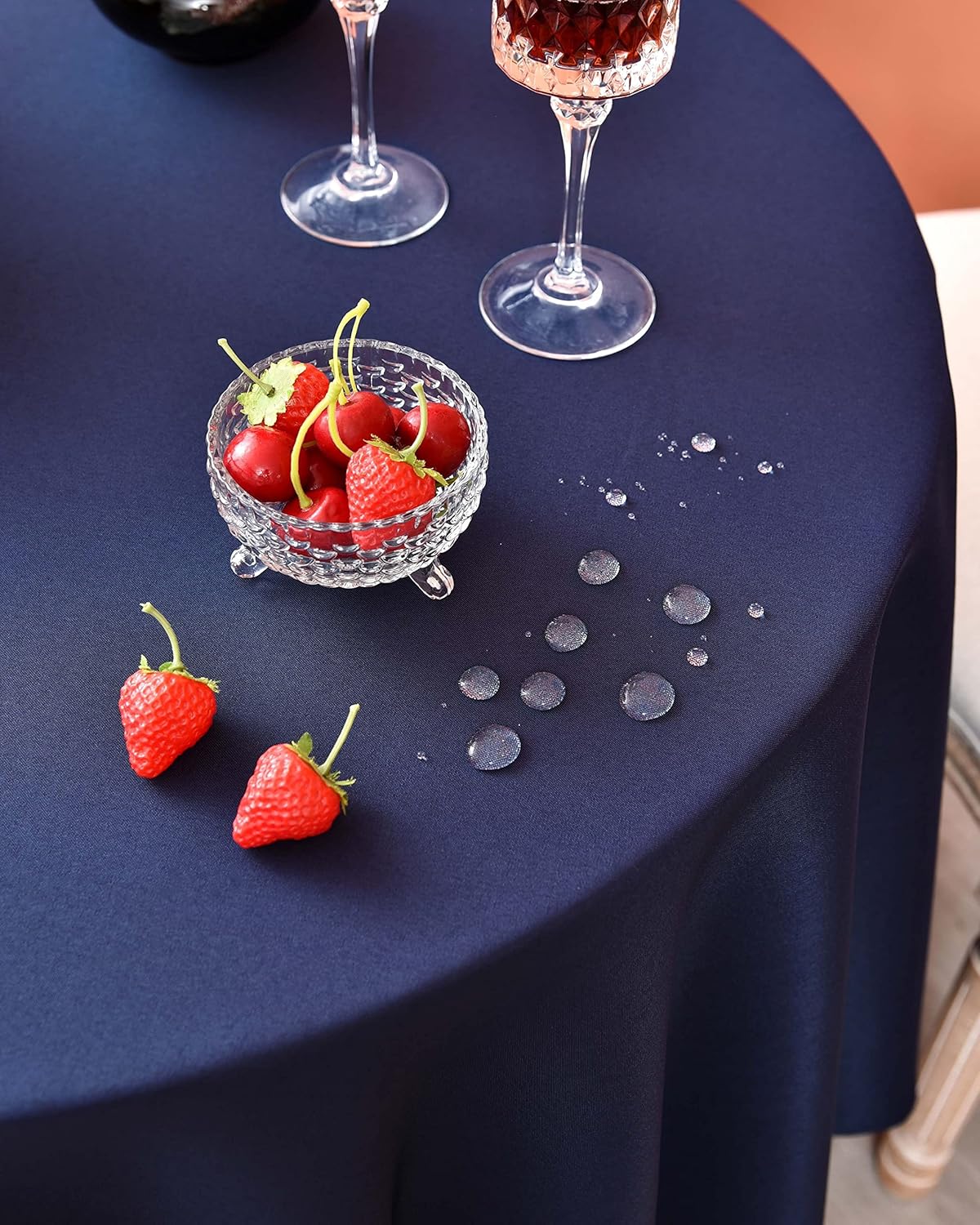 Navy Blue 210 GSM Water & Stain Resistant Round Tablecloth for Circle Table - Solid 48 Inch Table Cloth Cover in Wrinkle Free Durable Washable Polyester Fabric for Wedding, Party, Banquet - Image 3