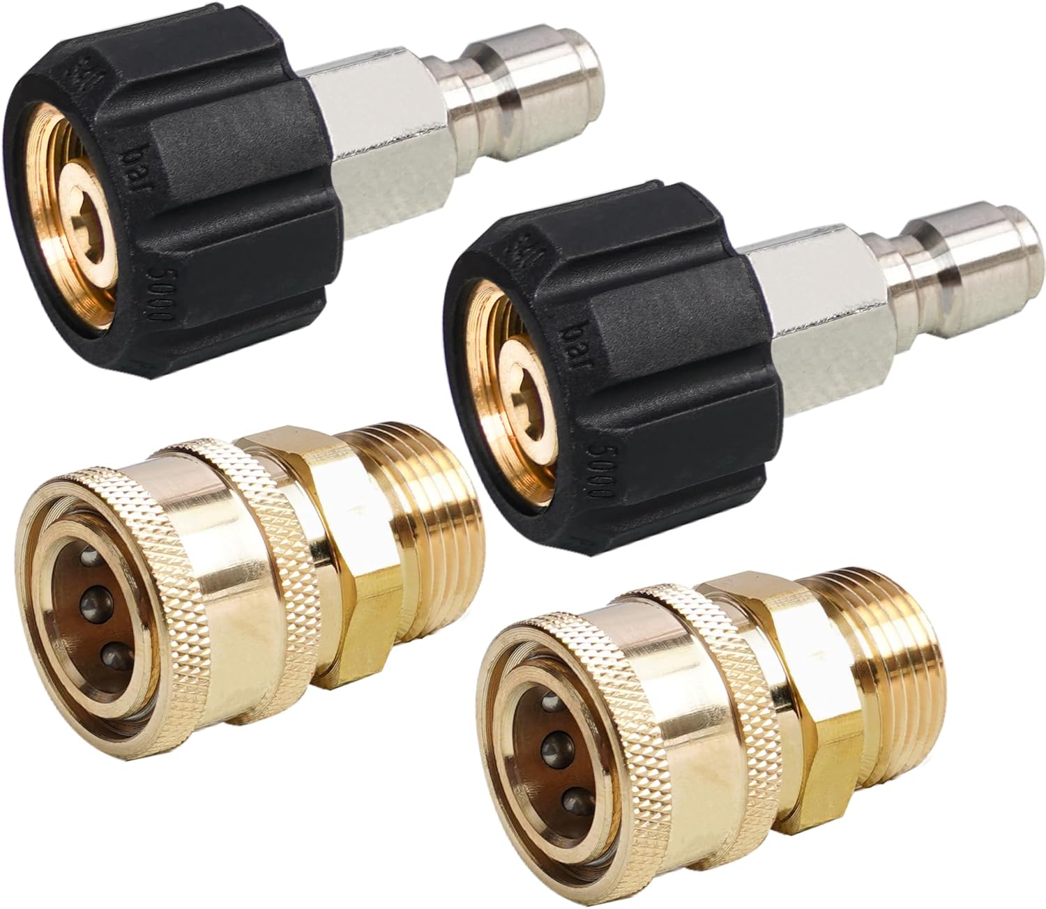 Pressure Washer Quick Connect Fittings, M22 14mm to 3/8 Inch Quick Connector Power Washer Adapter, 2 Set - Image 1