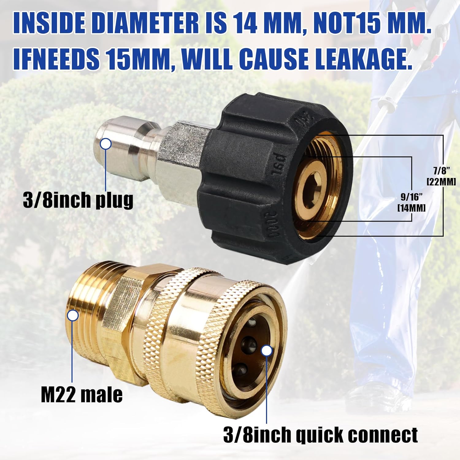 Pressure Washer Quick Connect Fittings, M22 14mm to 3/8 Inch Quick Connector Power Washer Adapter, 2 Set - Image 2