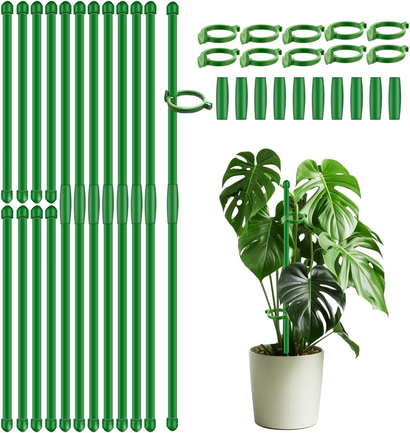 20Pcs Plant Support Stakes 17 inch  Garden Orchid Sticks Extended to 3ft 4ft 5ft Plant Poles with Clips for Indoor Outdoor Potted Tomato Rose Amaryllis Vegetables Comes with 20 Ties - Image 1