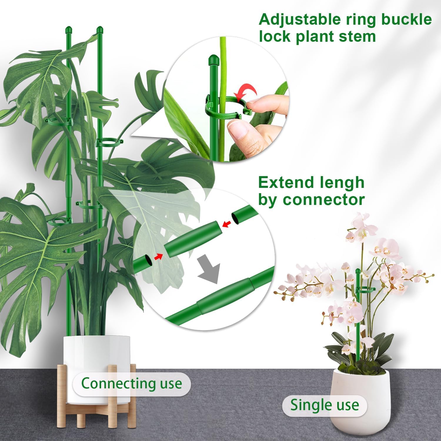20Pcs Plant Support Stakes 17 inch  Garden Orchid Sticks Extended to 3ft 4ft 5ft Plant Poles with Clips for Indoor Outdoor Potted Tomato Rose Amaryllis Vegetables Comes with 20 Ties - Image 3